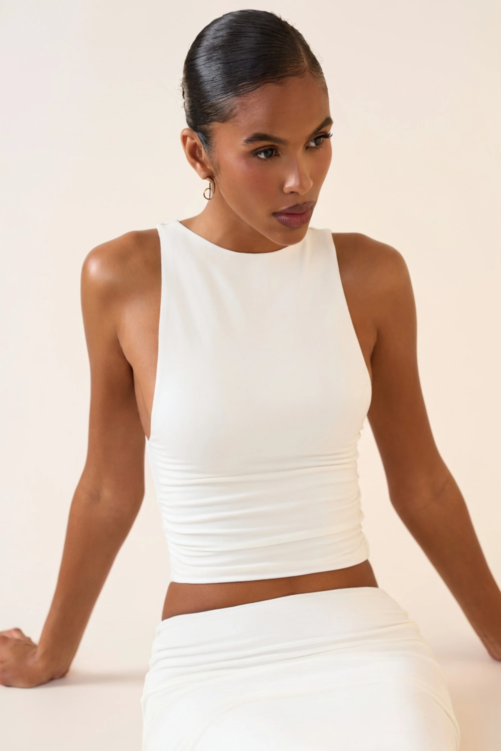 Modal Boat-Neck Tank Top in White