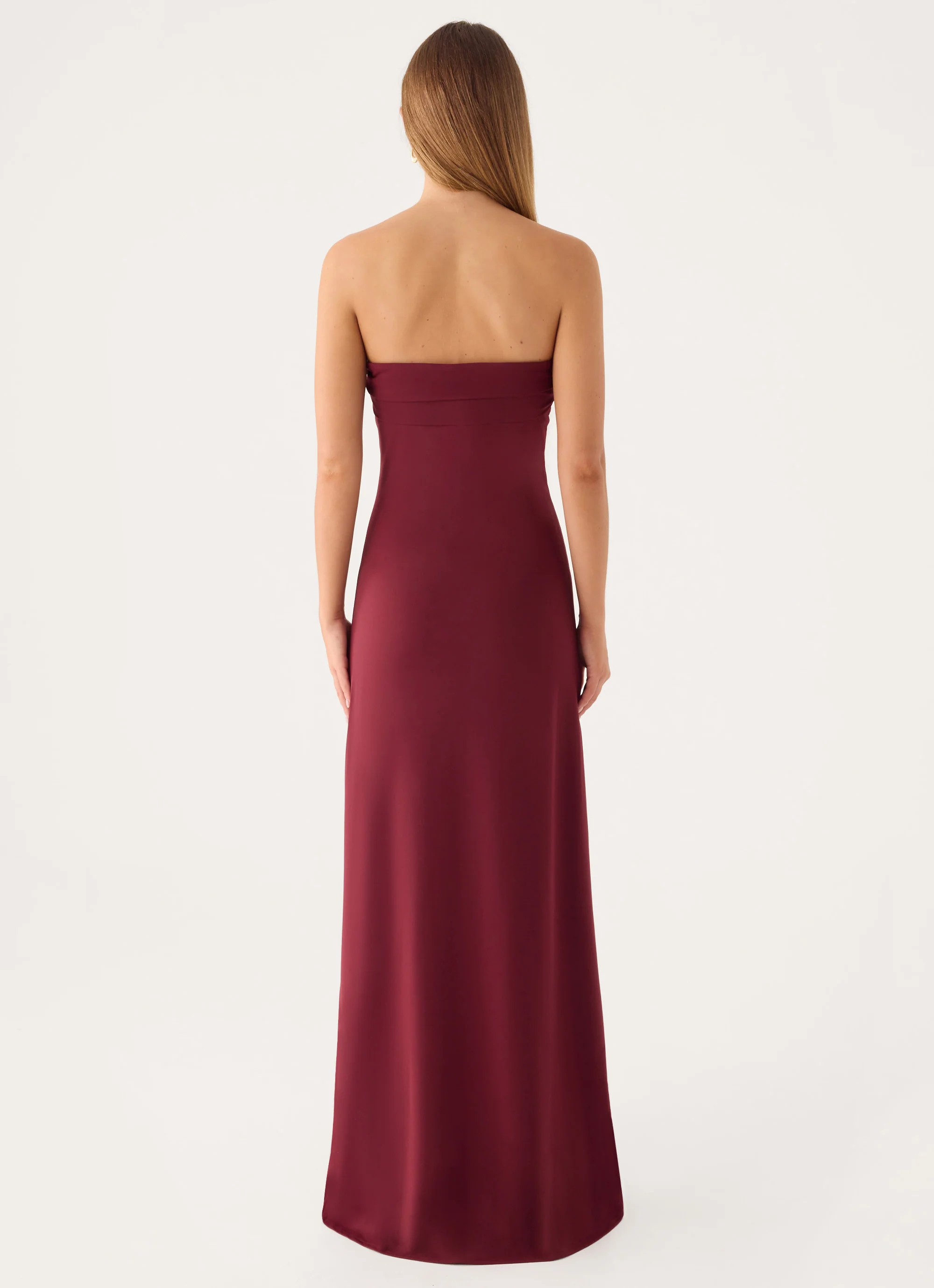 Almost Yours Strapless Maxi Dress - Burgundy - luluinthesky