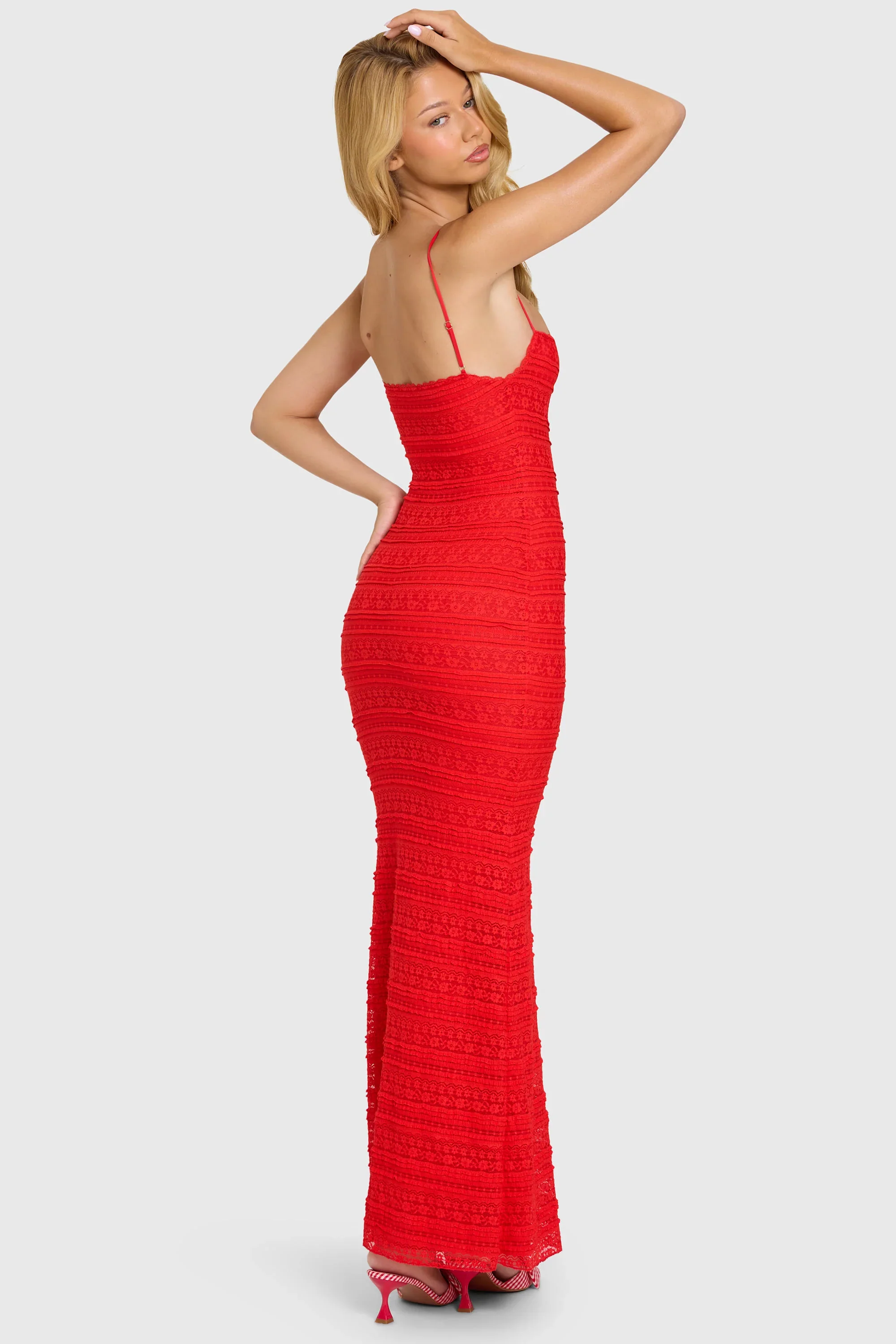 Lace Maxi Dress in Cherry