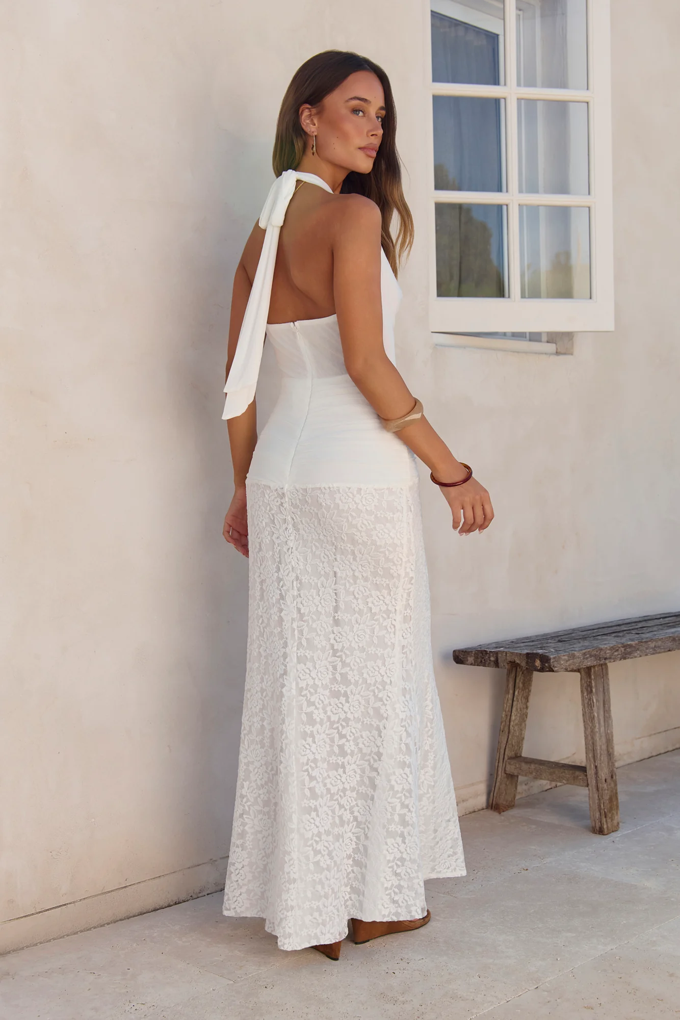 Fly To Paradise Mesh Halter Maxi Dress White - luluinthesky