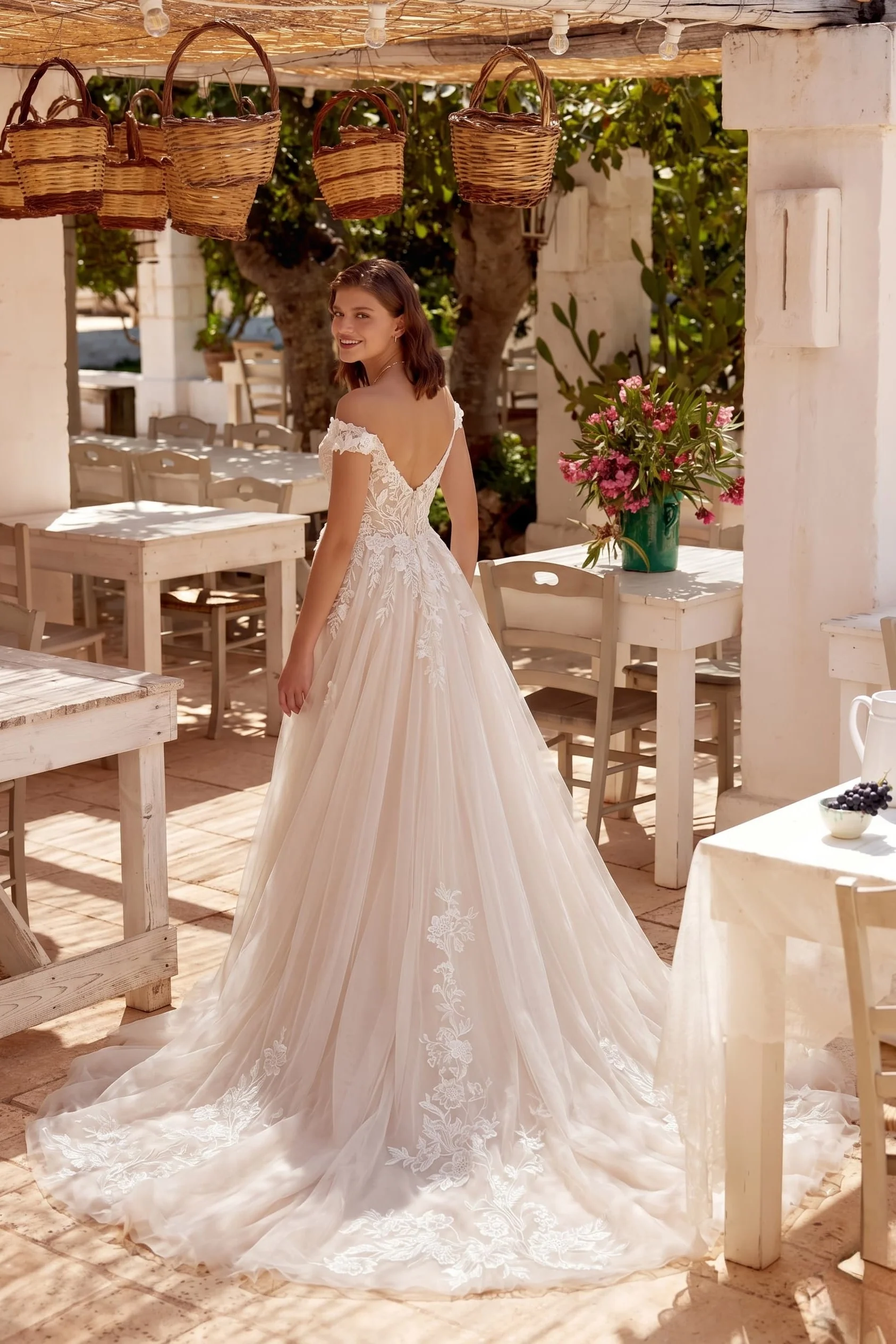 A-Line Chapel Train Lace Tulle Wedding Dress CW3278