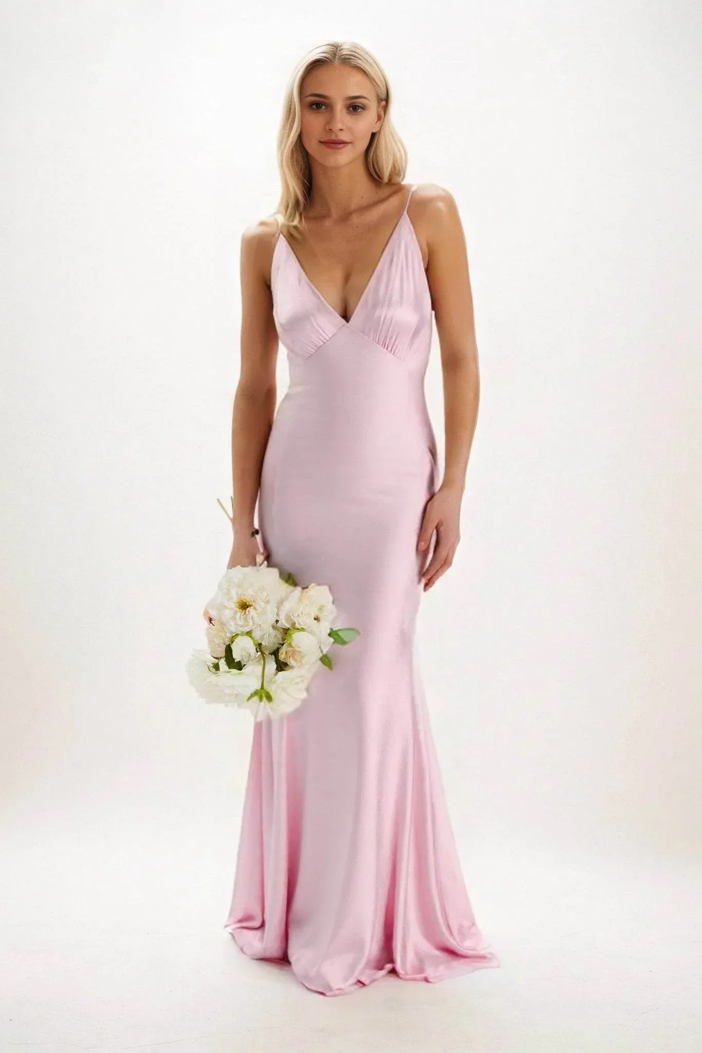 Sheath-Column Maxi Luxe Satin Bridesmaid Dress CB0839