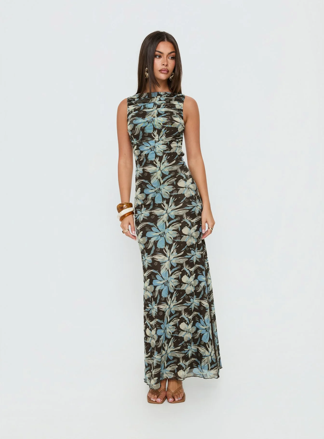 Undeniable Cut Out Maxi Dress Brown Floral Multi
