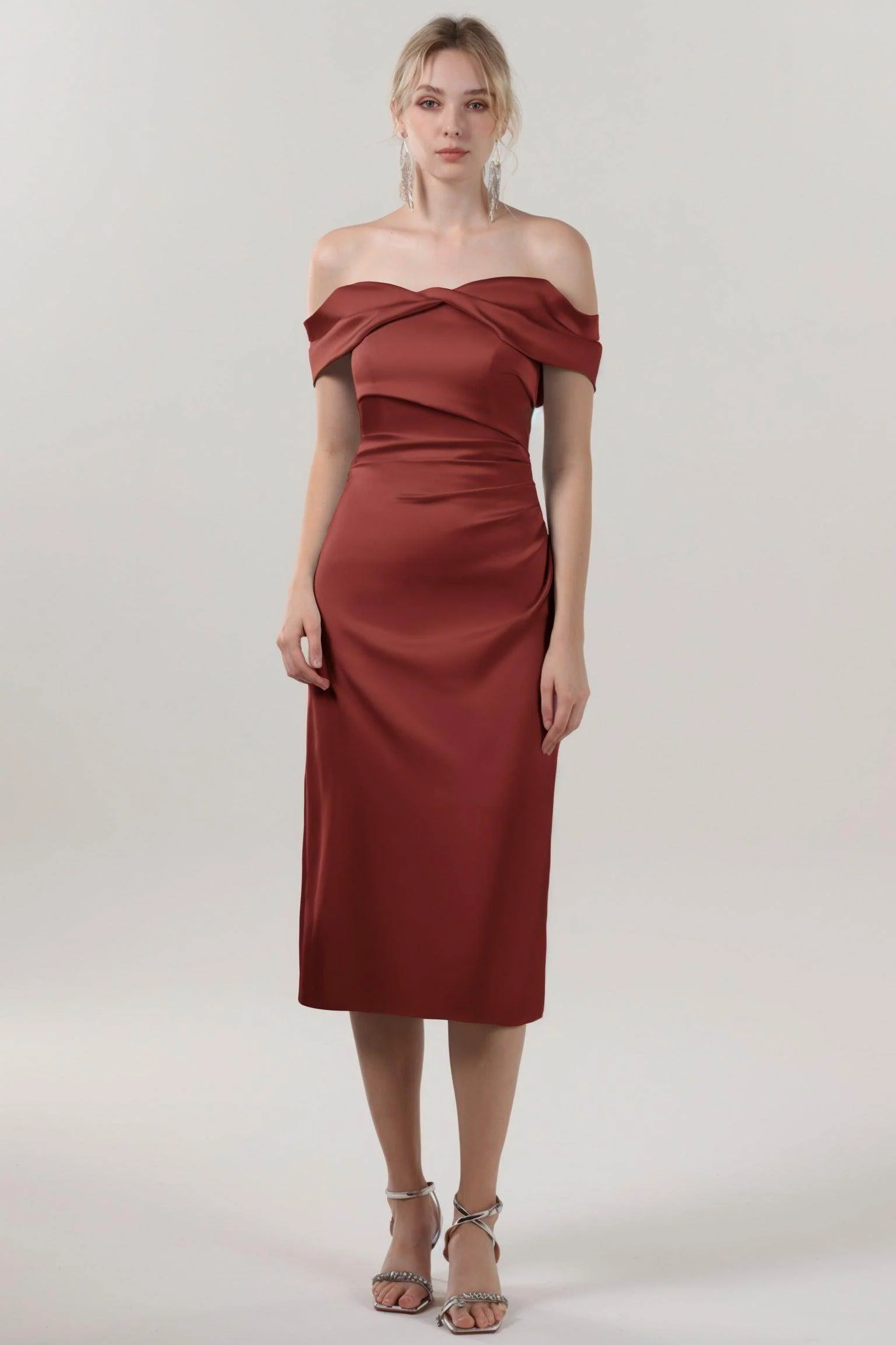 Sheath-Column Midi Luxe Satin Bridesmaid Dress CS0610BM