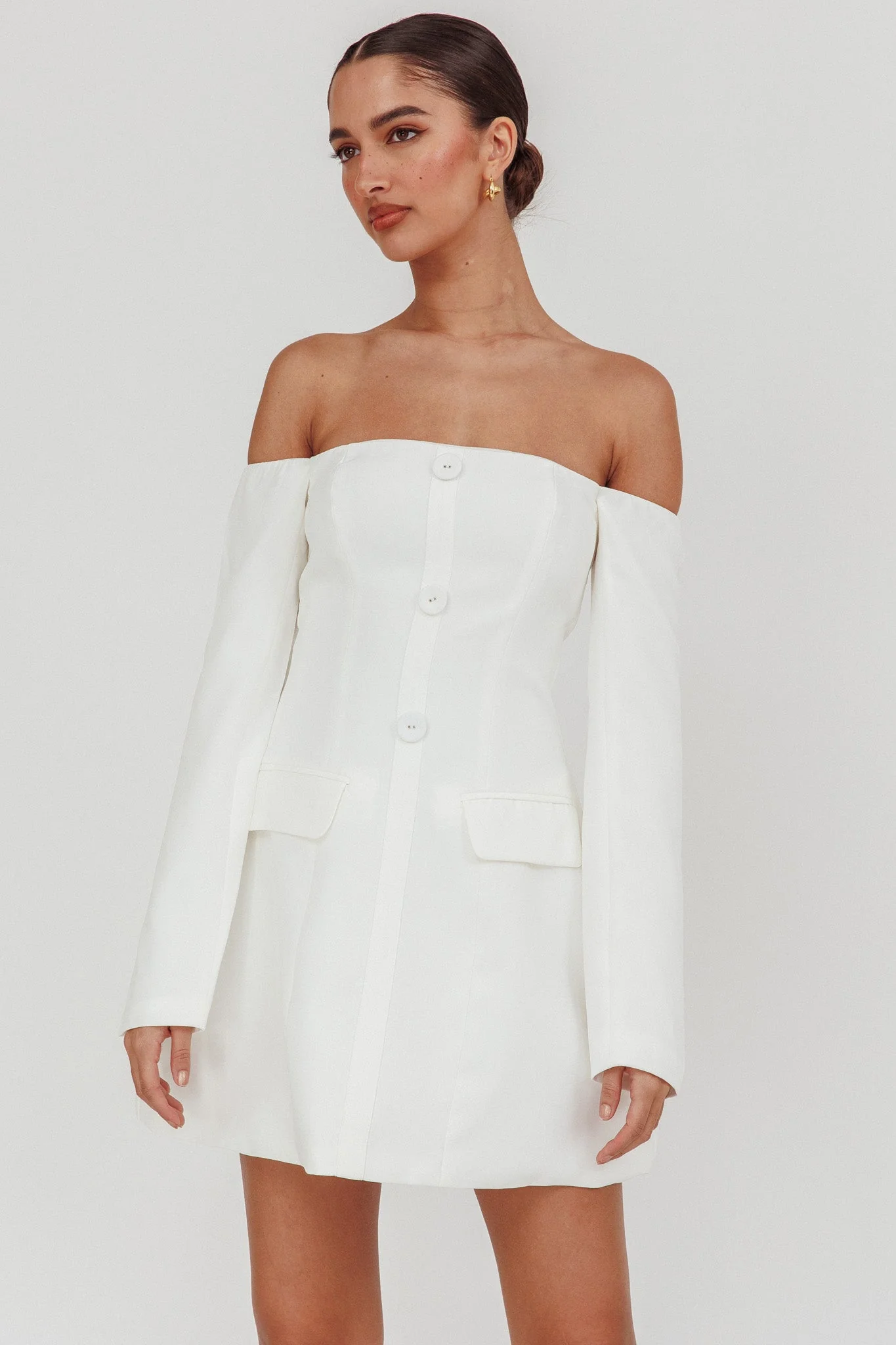Cherry Wine Off Shoulder Mini Dress White - luluinthesky