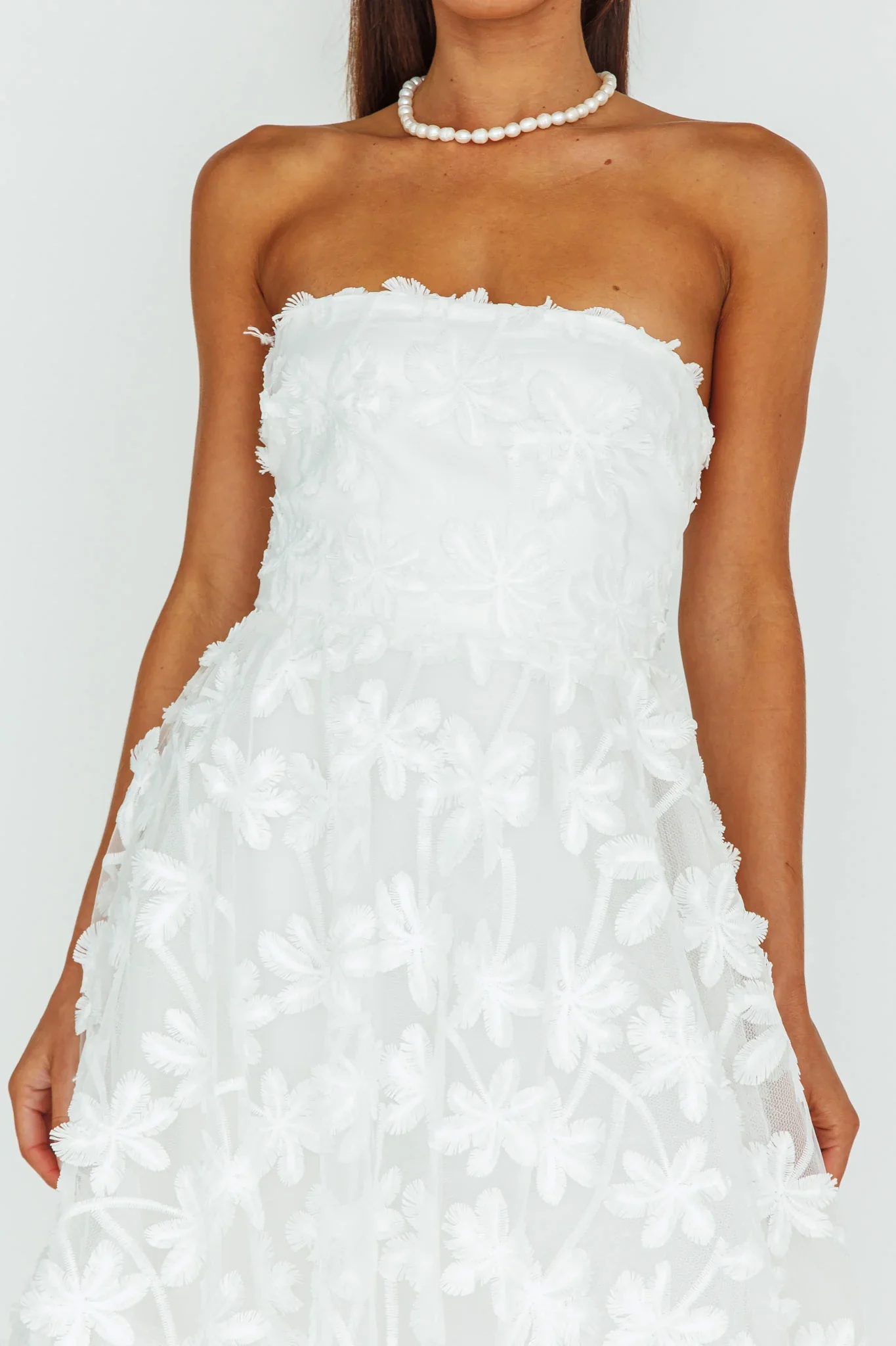 Dori Floral Embellished Midi Dress White