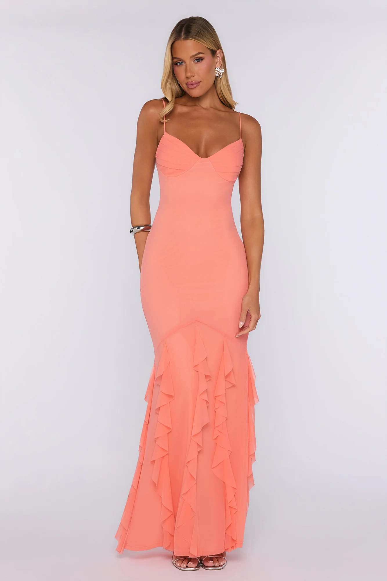 Style Defined Mesh Maxi Dress Peach