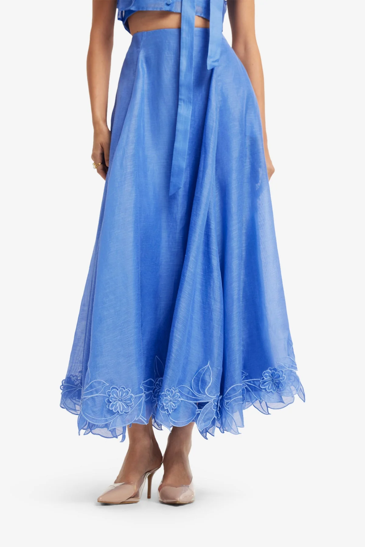 Leila Appliqué Midi Skirt - Azure