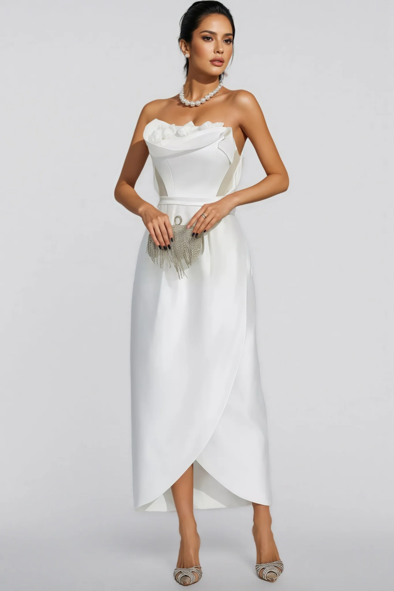 Inga White Off Shoulder Satin Maxi Dress