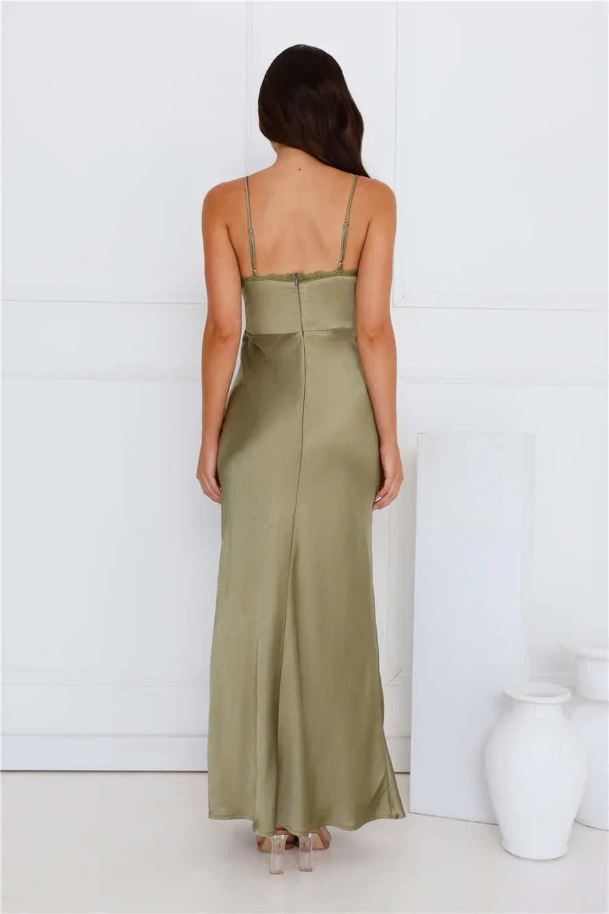 Luxe Slip Satin Maxi Dress Olive