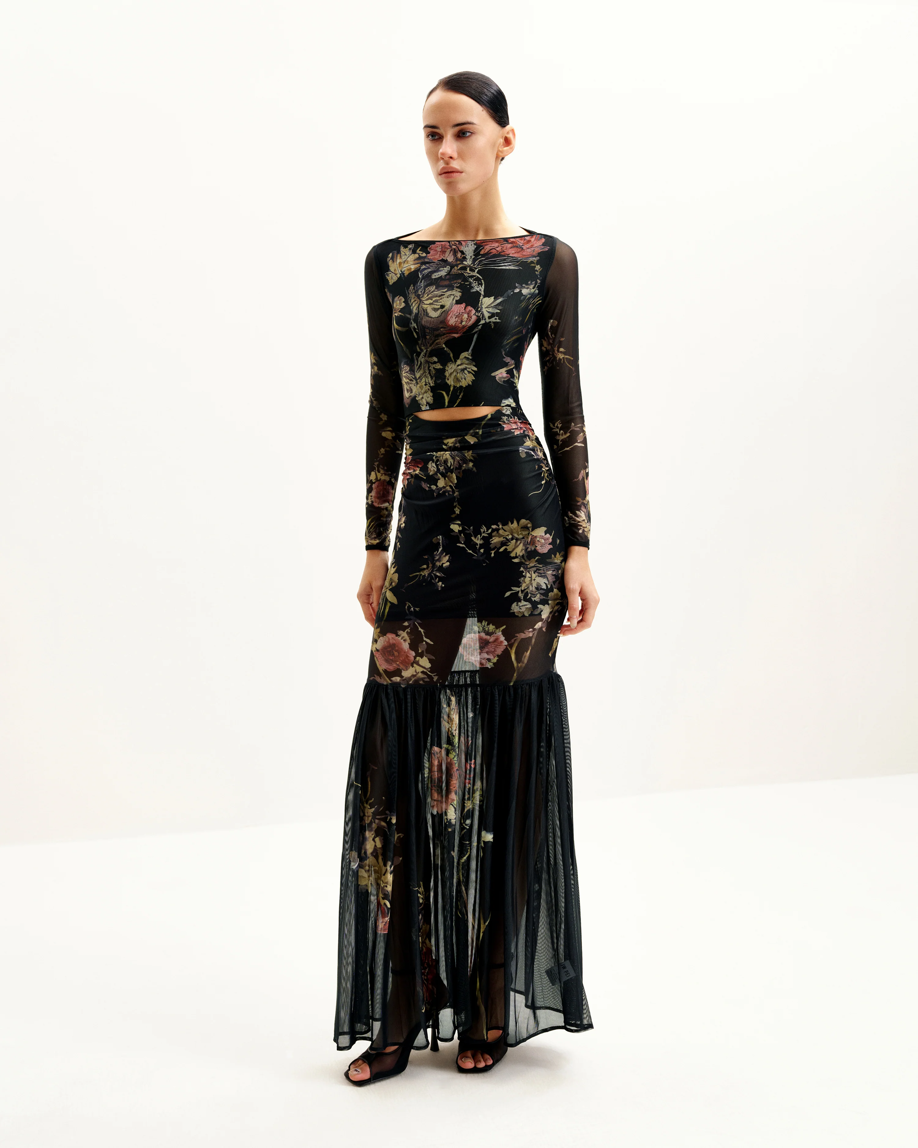 Alicia Printed Mesh Dress - Multicolor - FASHION NOB