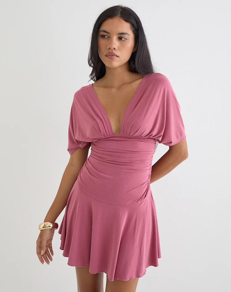 Sunmi Mini Dress in Cupro Raspberry