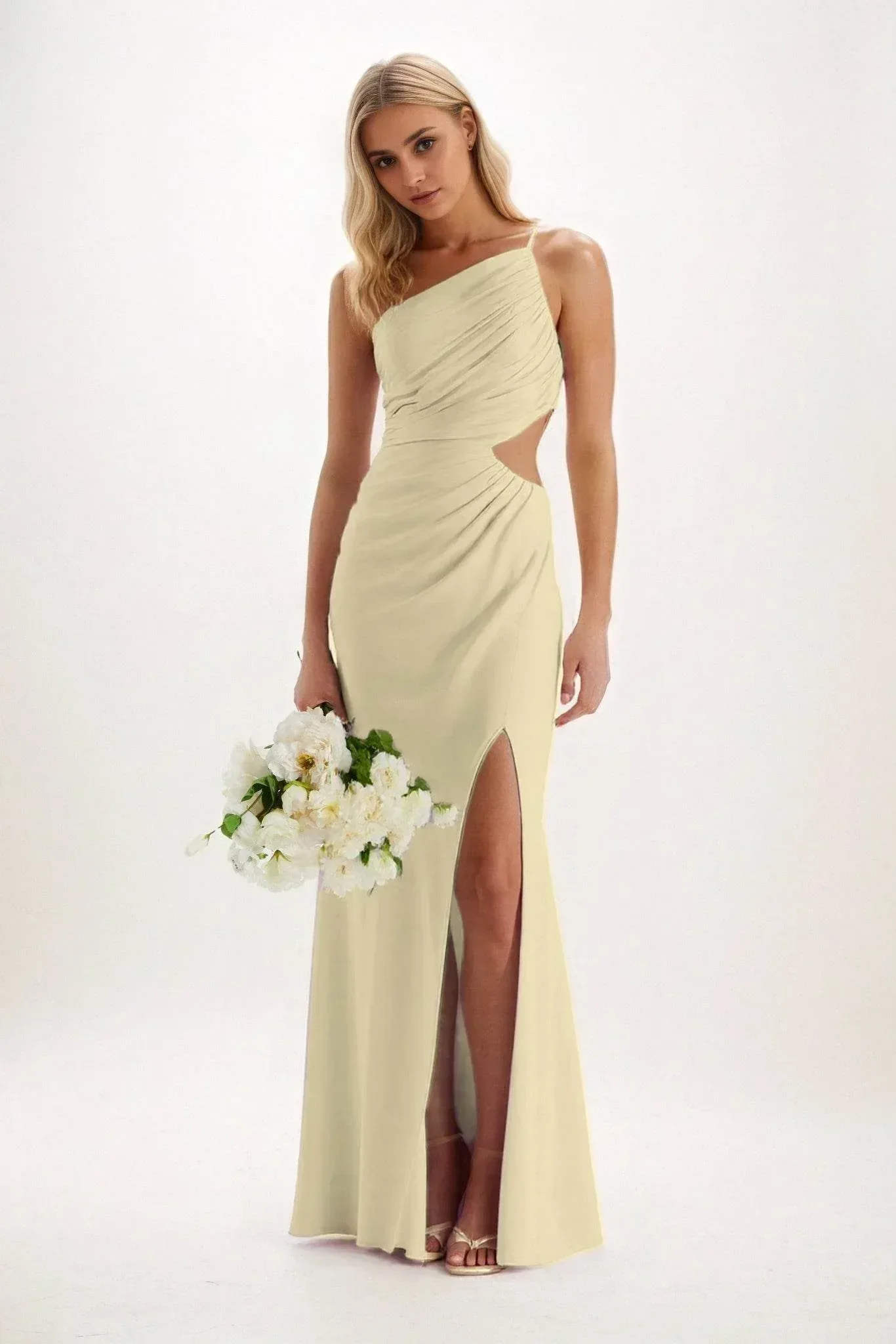 Sheath-Column Maxi Luxe Satin Bridesmaid Dress CB0842