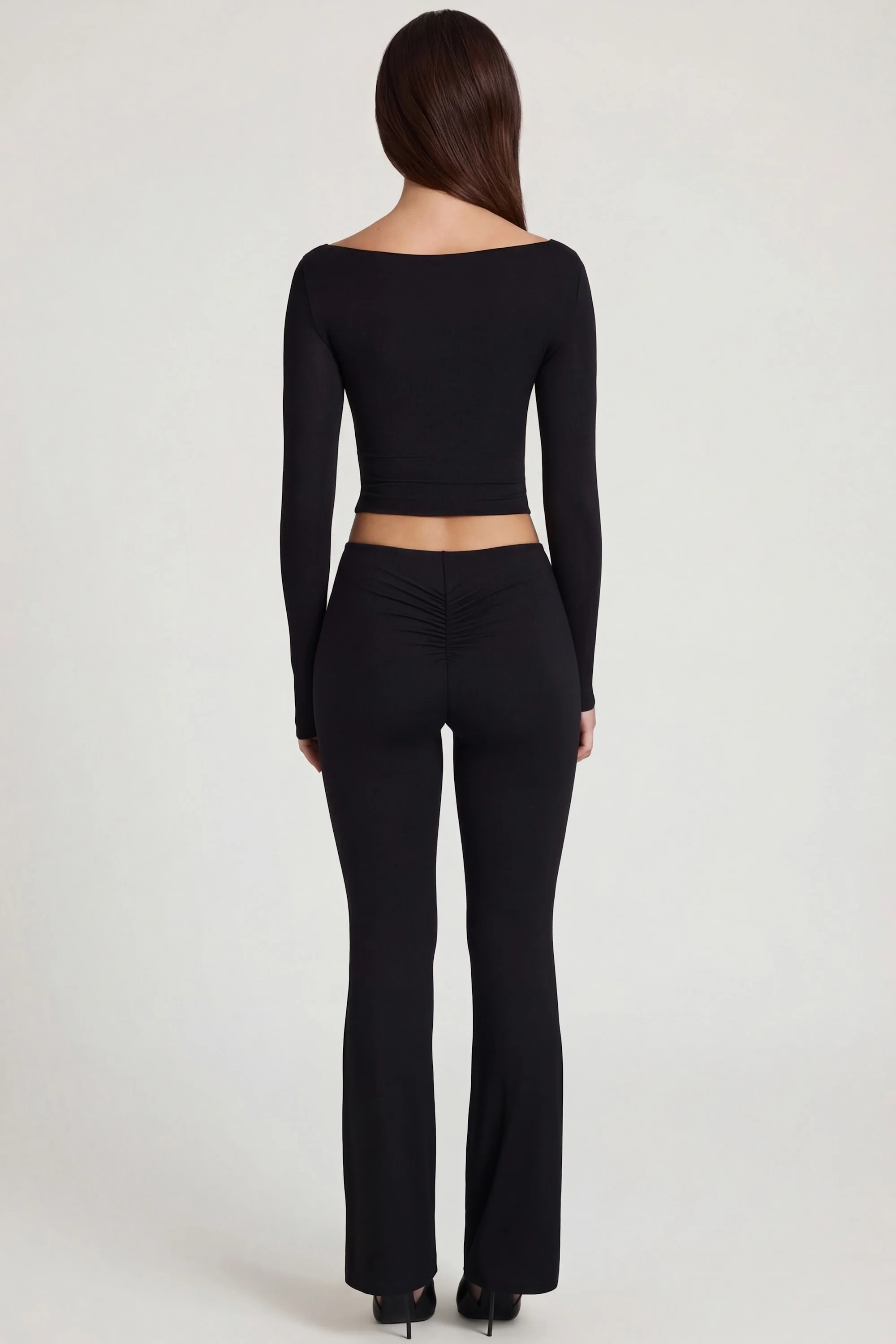 Modal Mid-Rise Flared Trousers in Black