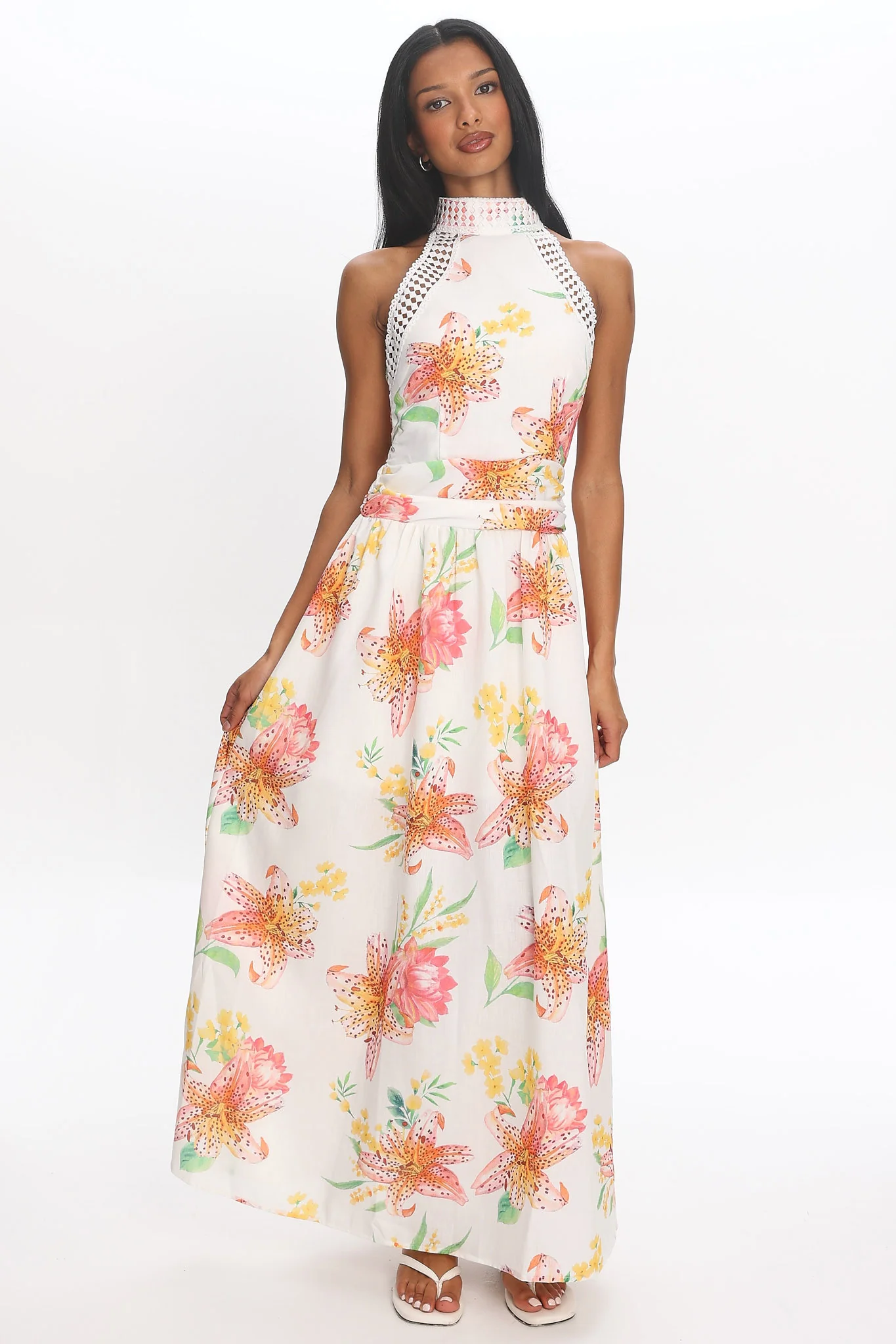Capri Coast Floral Maxi Dress White