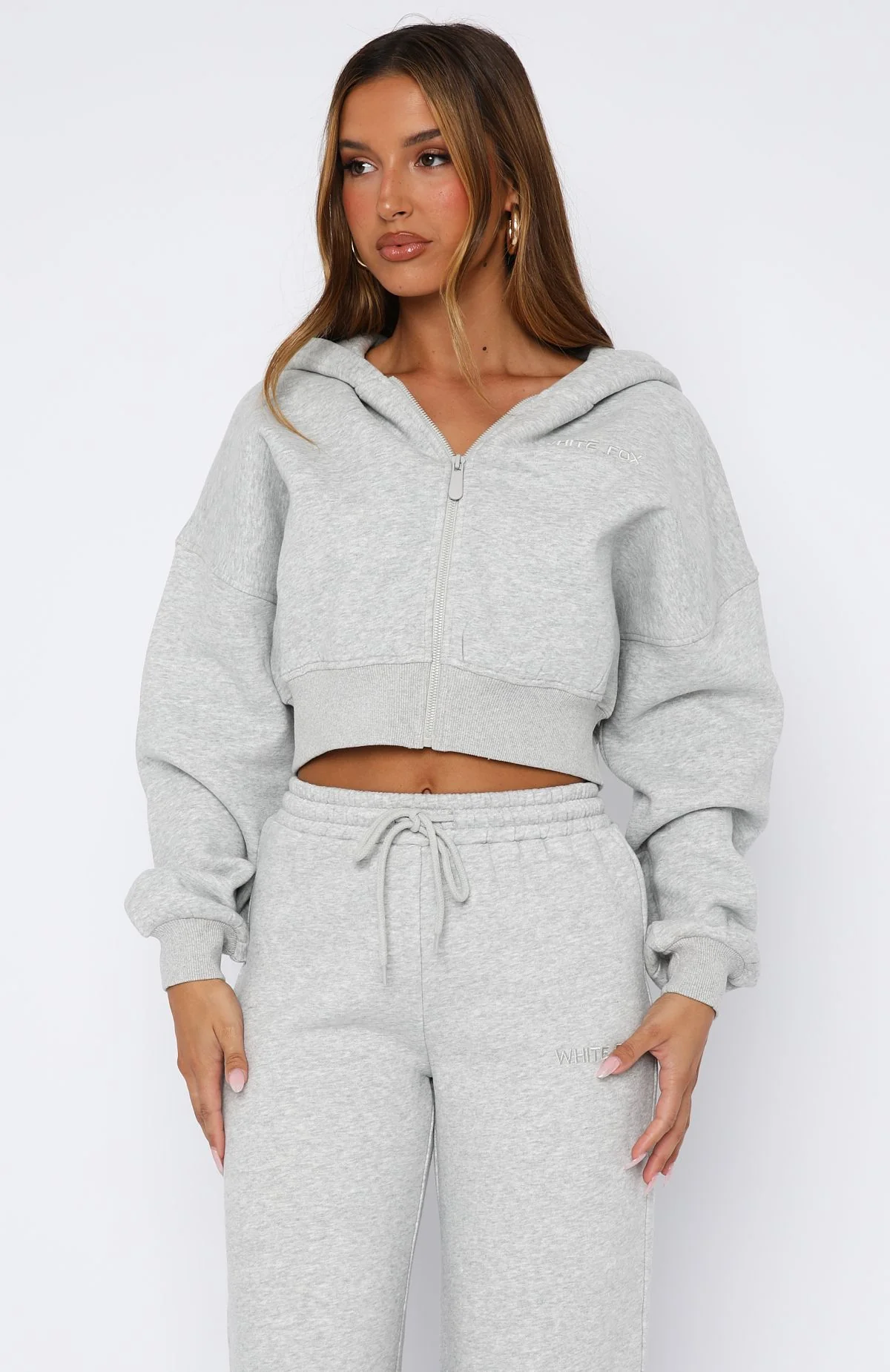 Stay Lifted Cropped Hoodie Dark Grey Marle