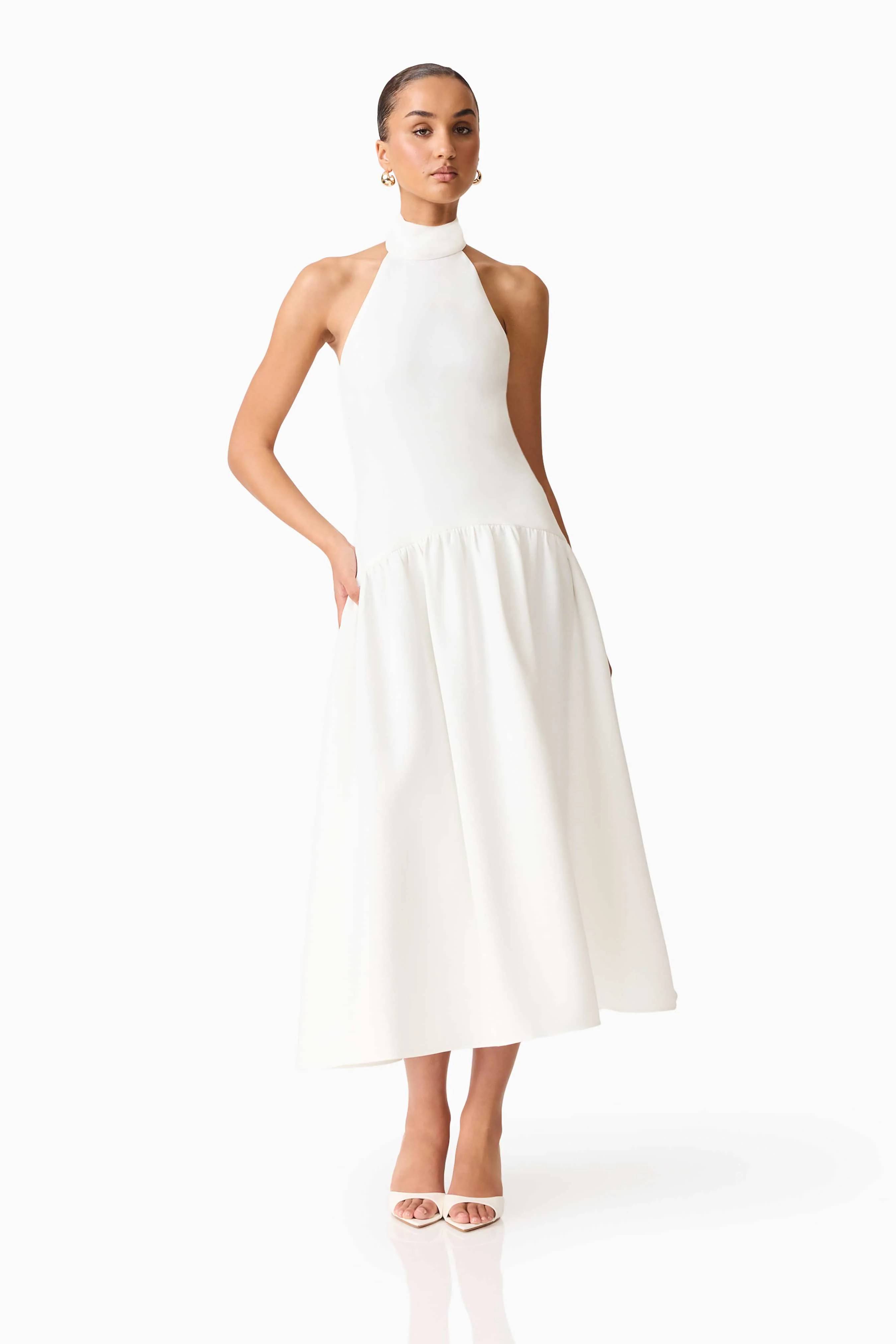 Nolana Halter Midi Dress in White