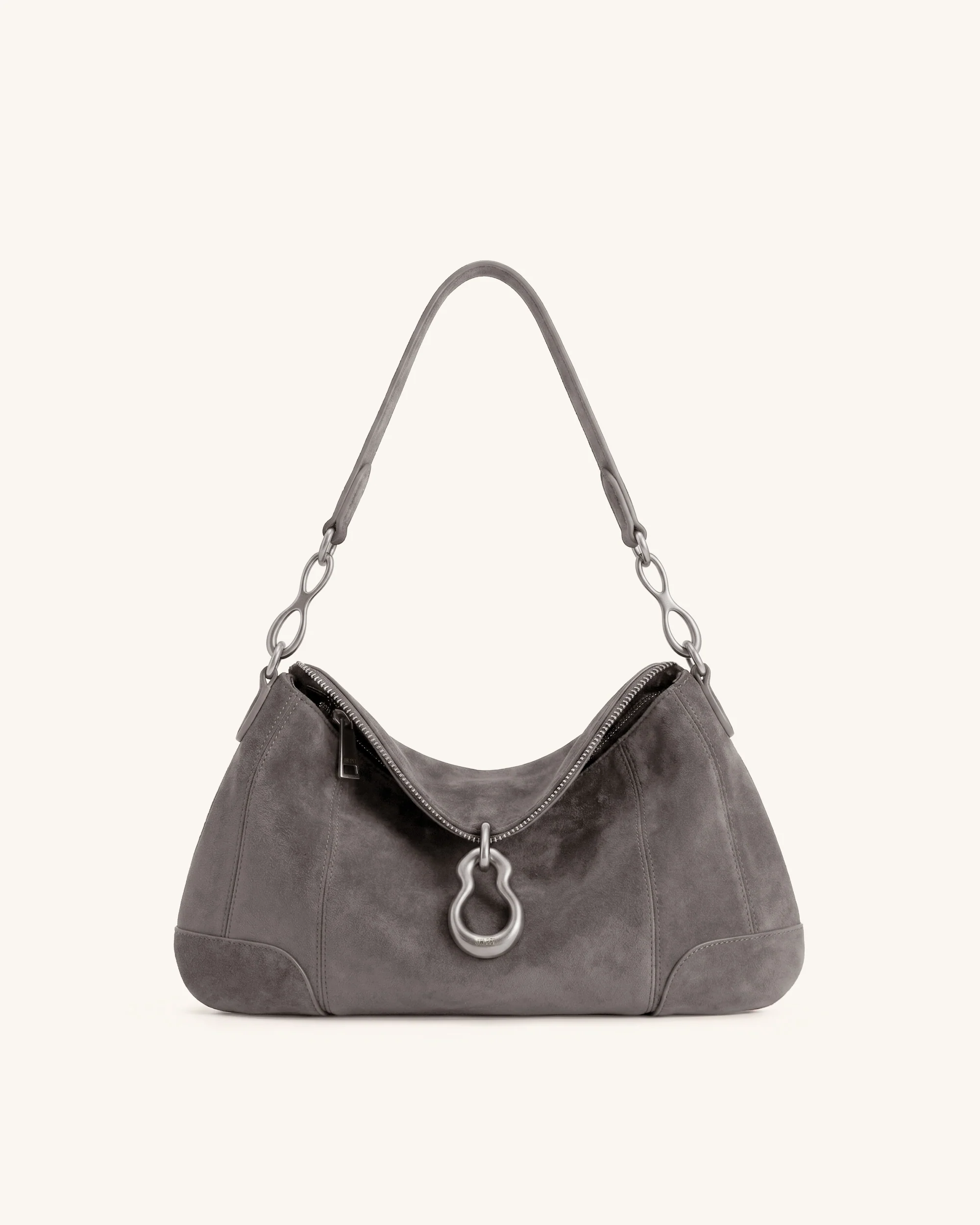 Jayla Faux Suede Metal Pendant Embellished Shoulder Bag - Dark Grey