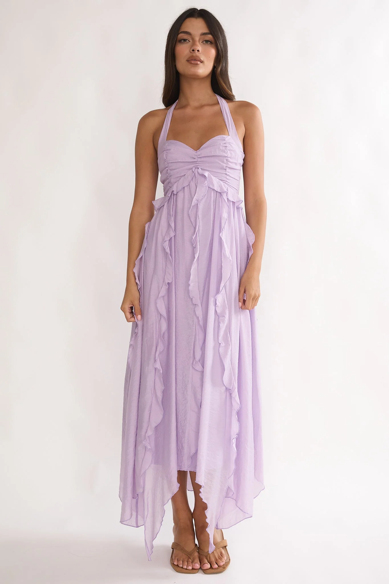 Spirit Frill Trim Halterneck Maxi Dress Purple