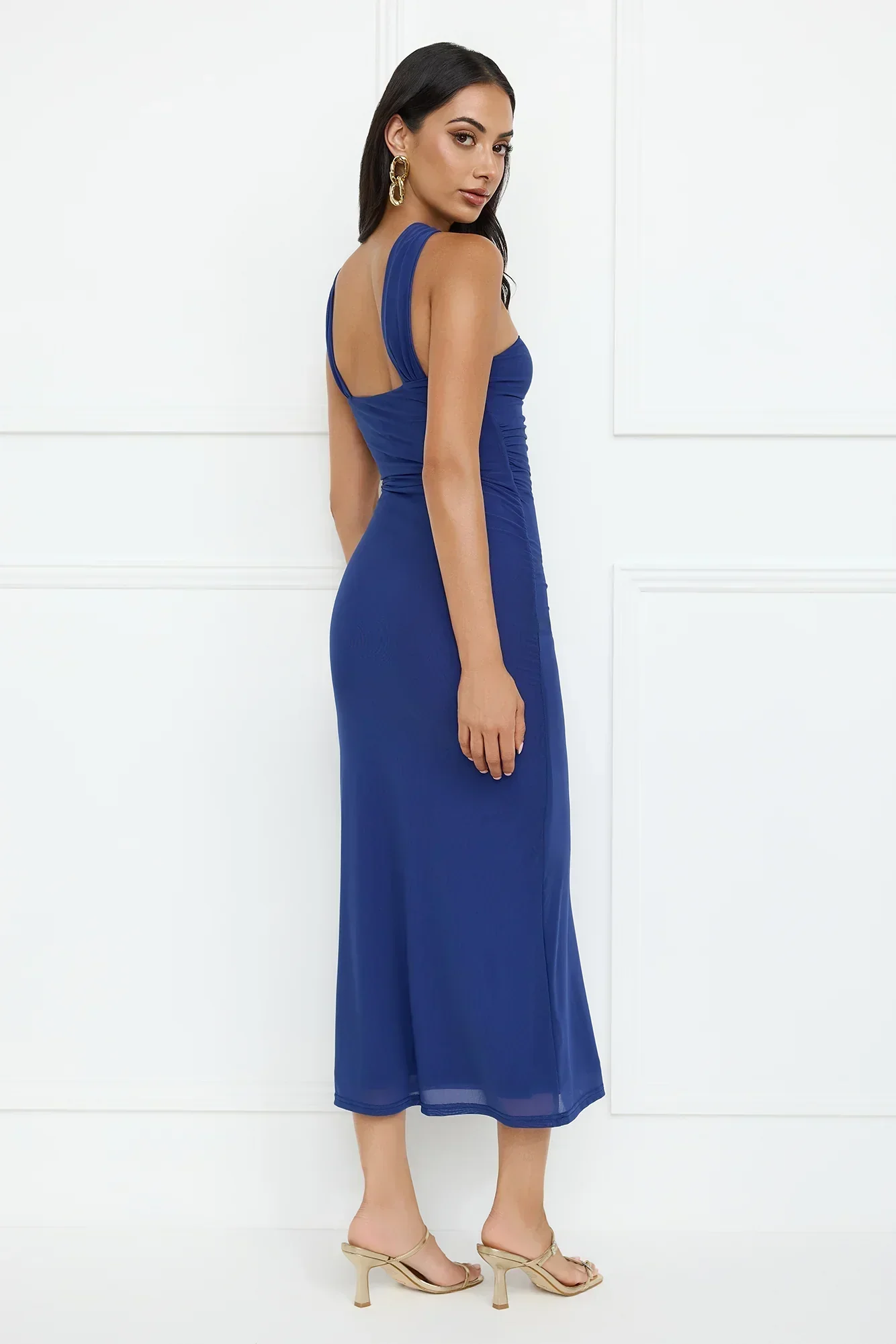 Nightlife Chic One Shoulder Mesh Midi Dress