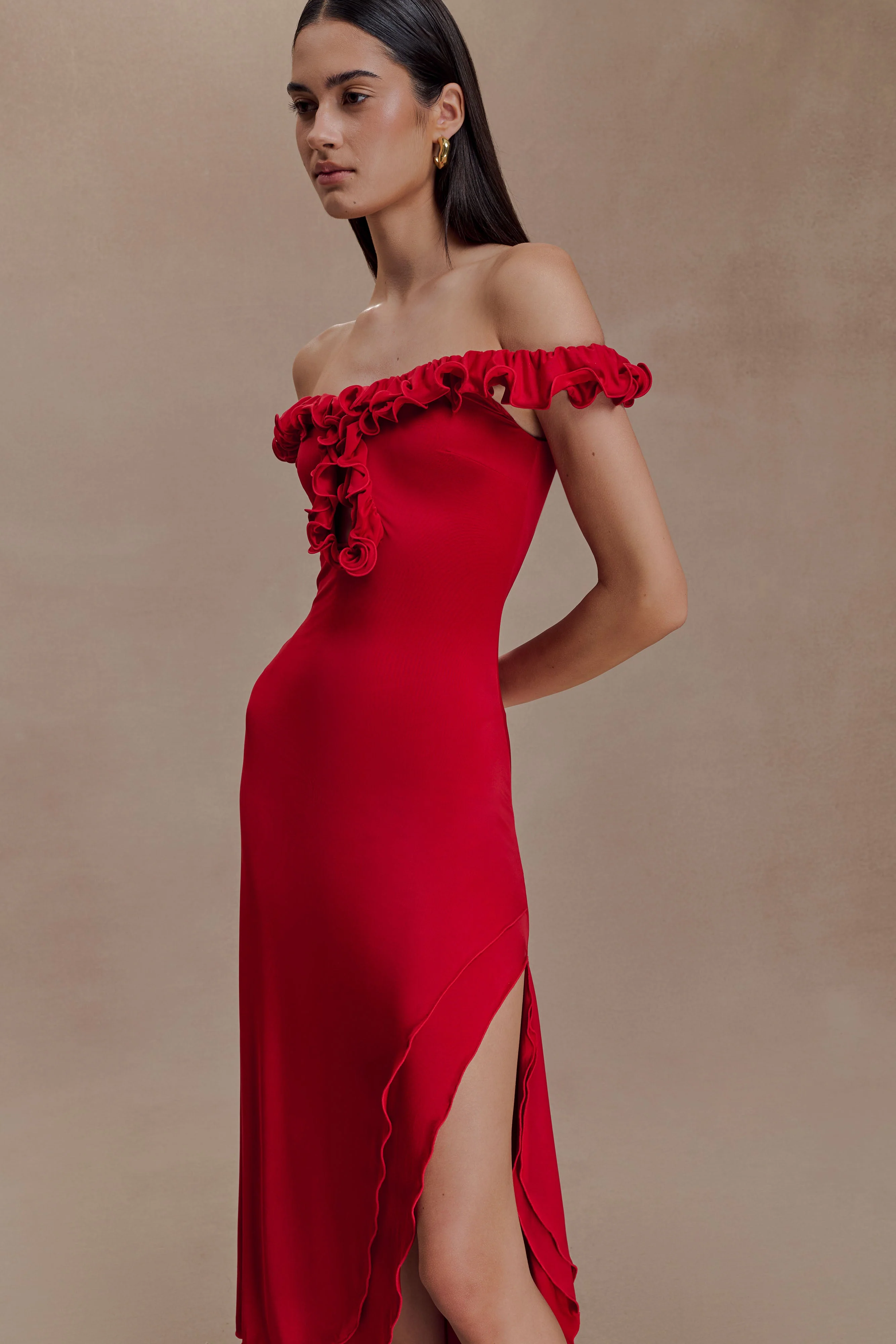 Allegra-Off-Shoulder-Ruffle-Midi-Dress-Ruby