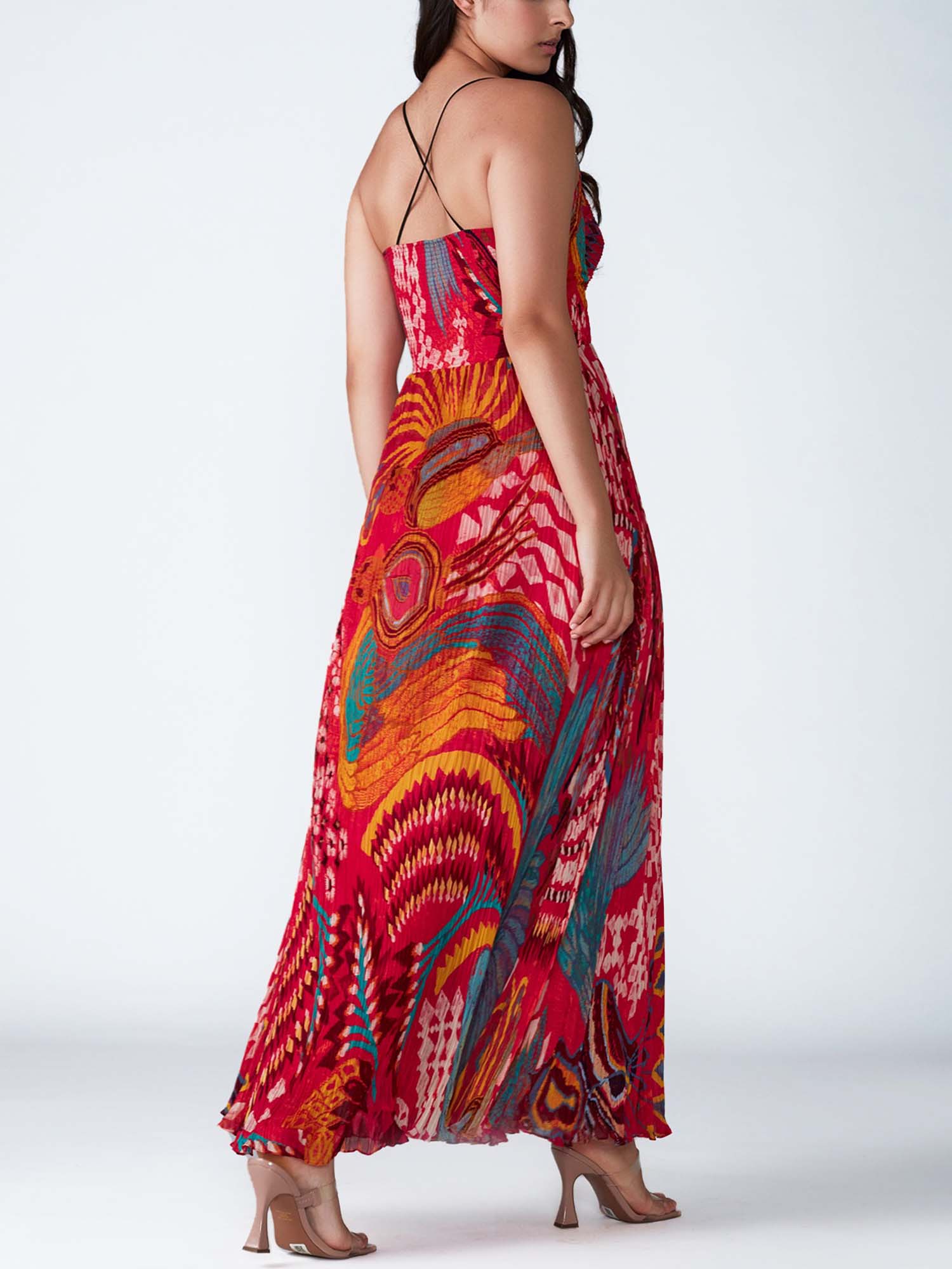 Crimson Bloom Printed Maxi Dress