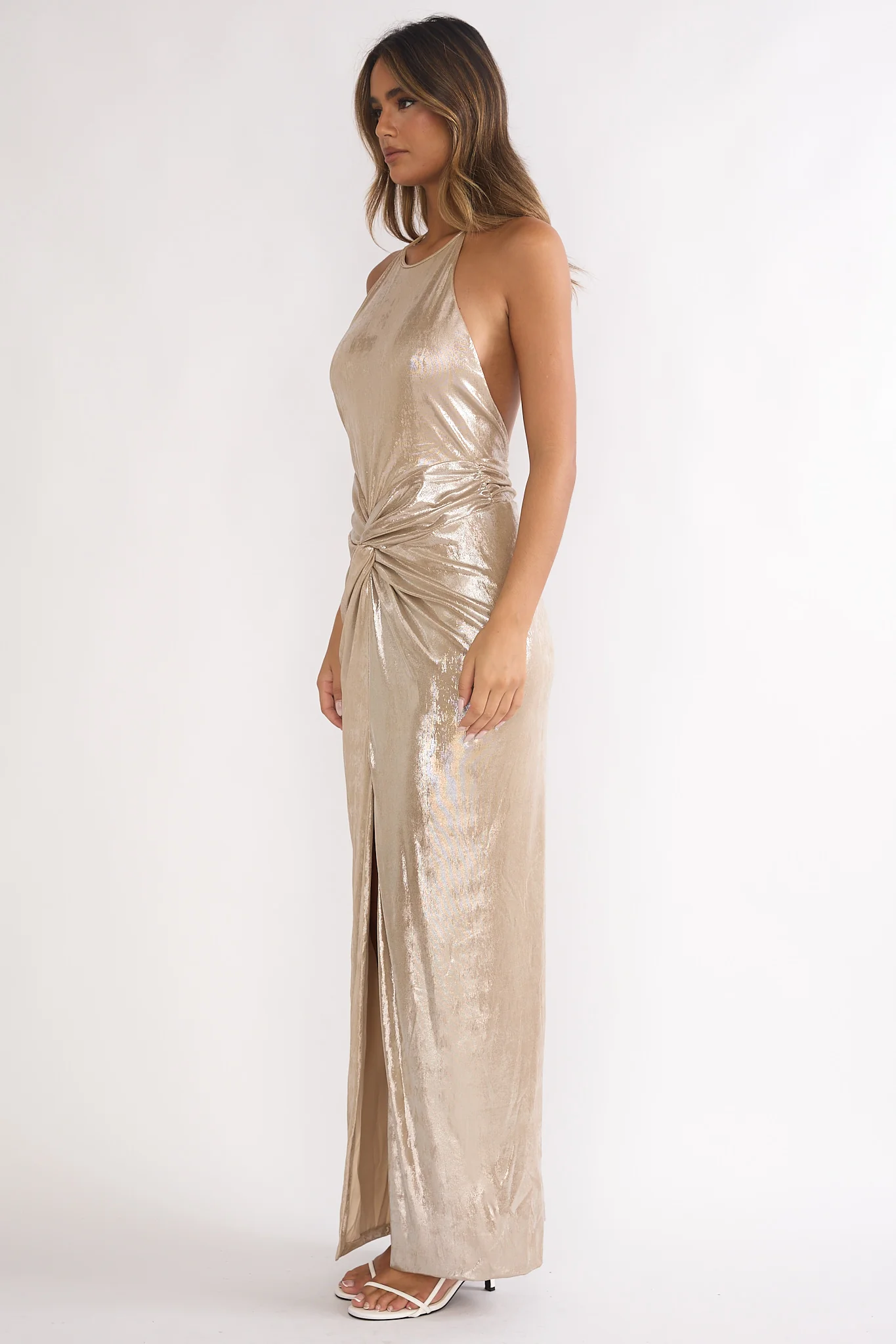 Delphinah Twist Waist Maxi Dress Champagne