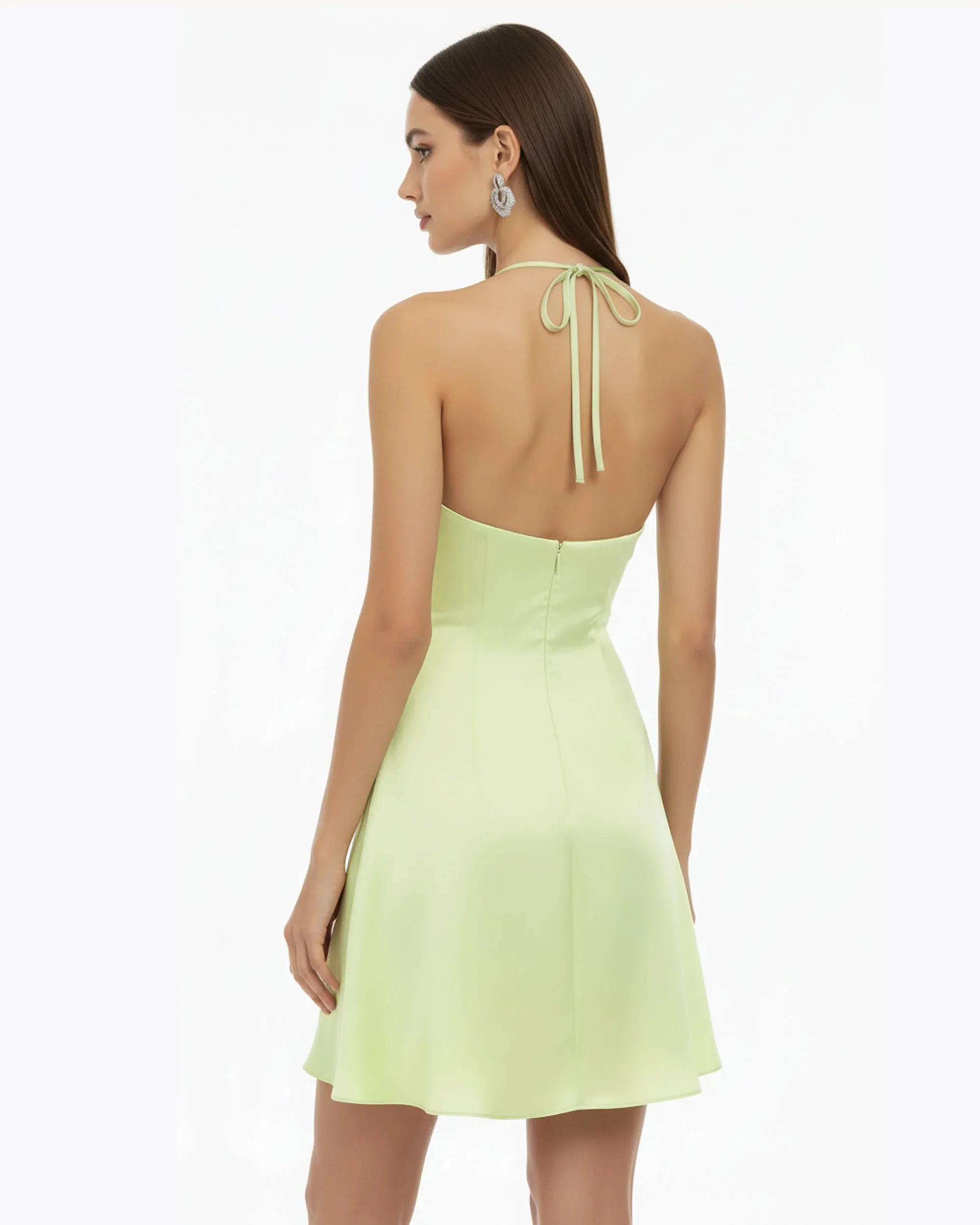 Orchid Embroidered Halter Mini Dress - Light Green - luluinthesky