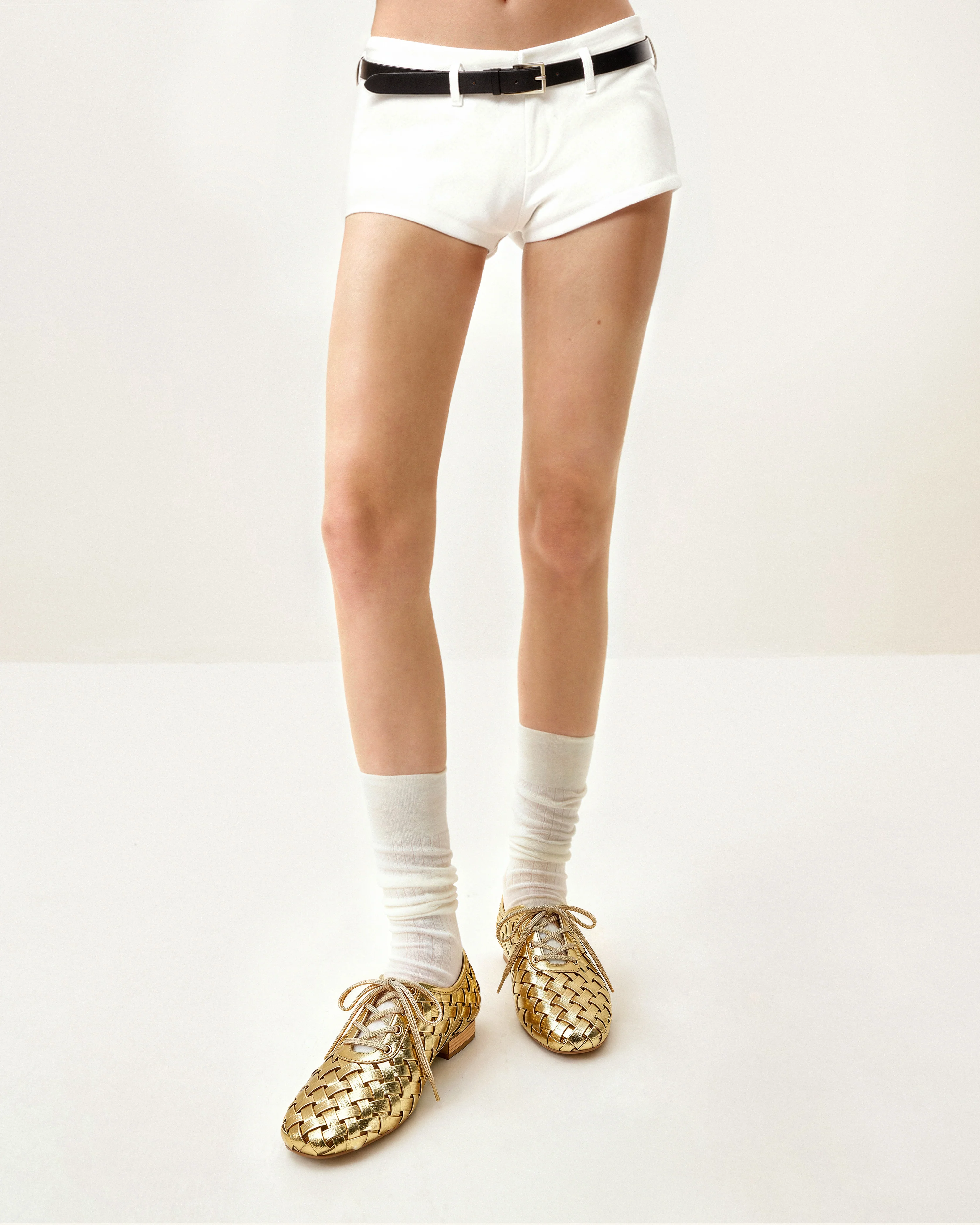 Kayla Weave Strap Flat Shoes - Gold