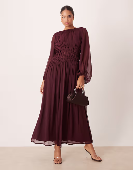 macrame waisted detail maxi dress in berry