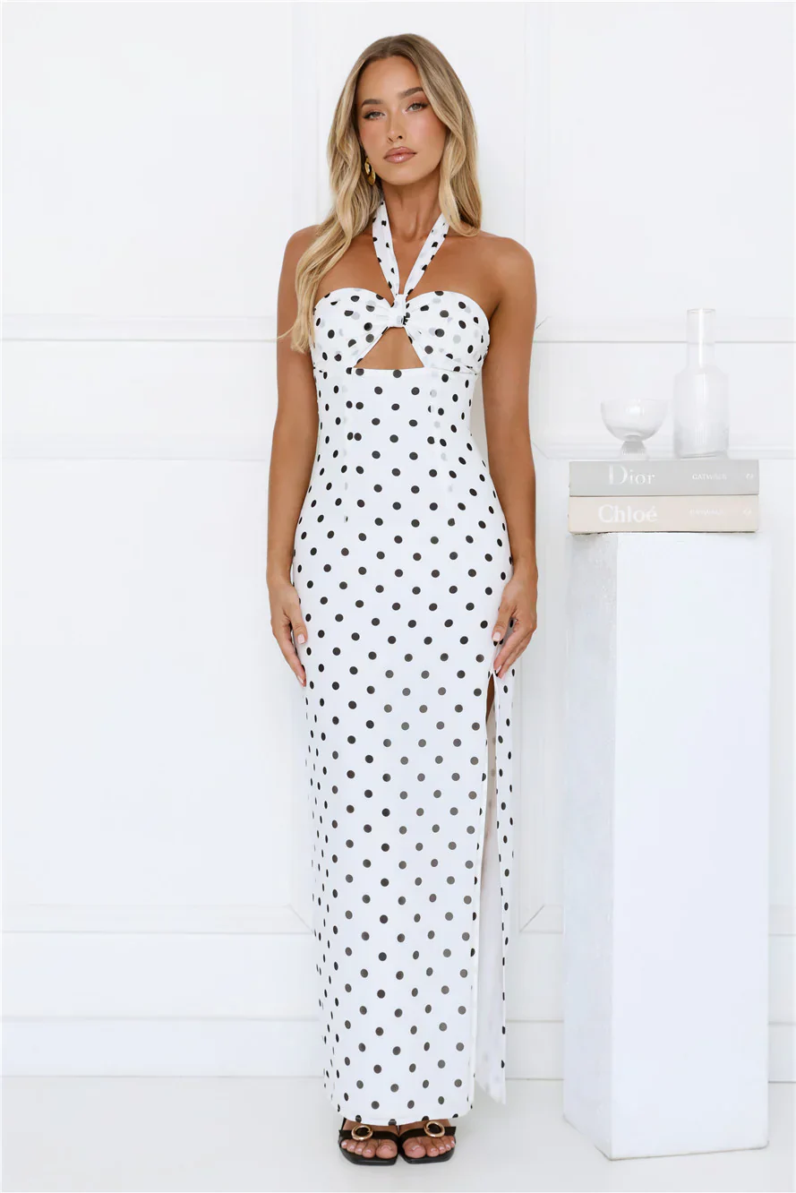 Chic Days Strapless Polka Dot Maxi Dress White