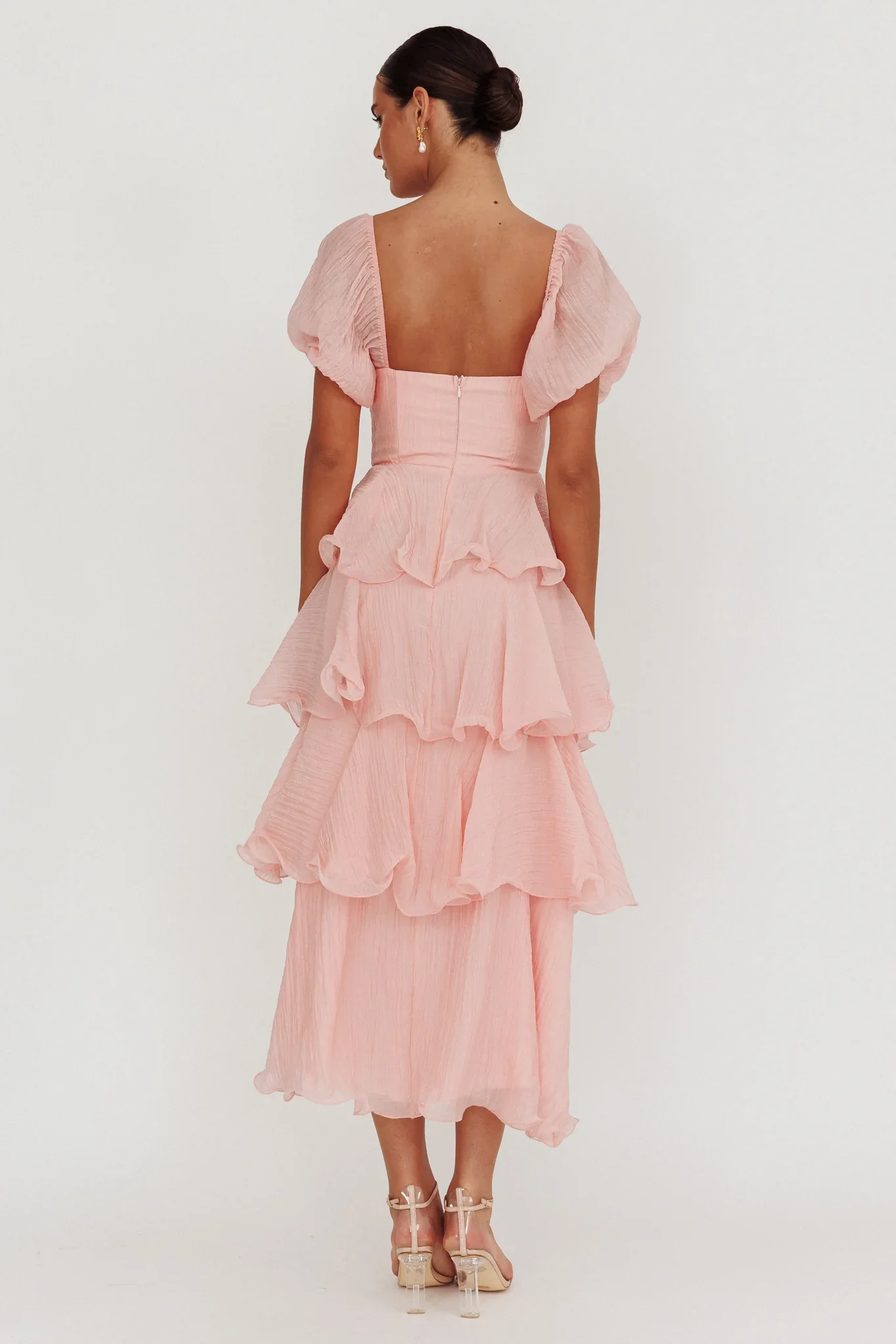 Giavana Puff Sleeve Layered Maxi Dress Baby Pink