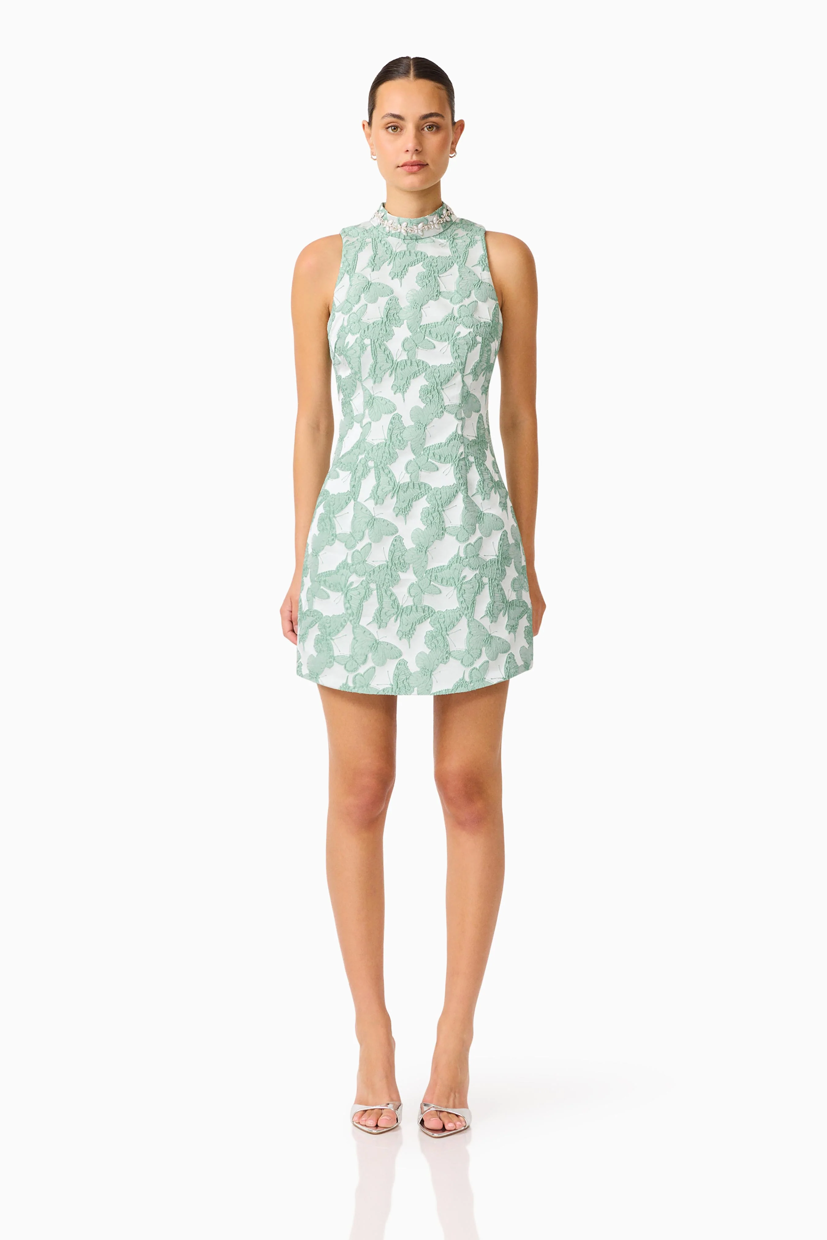 Lisette High Neck Mini Dress in Sea Green