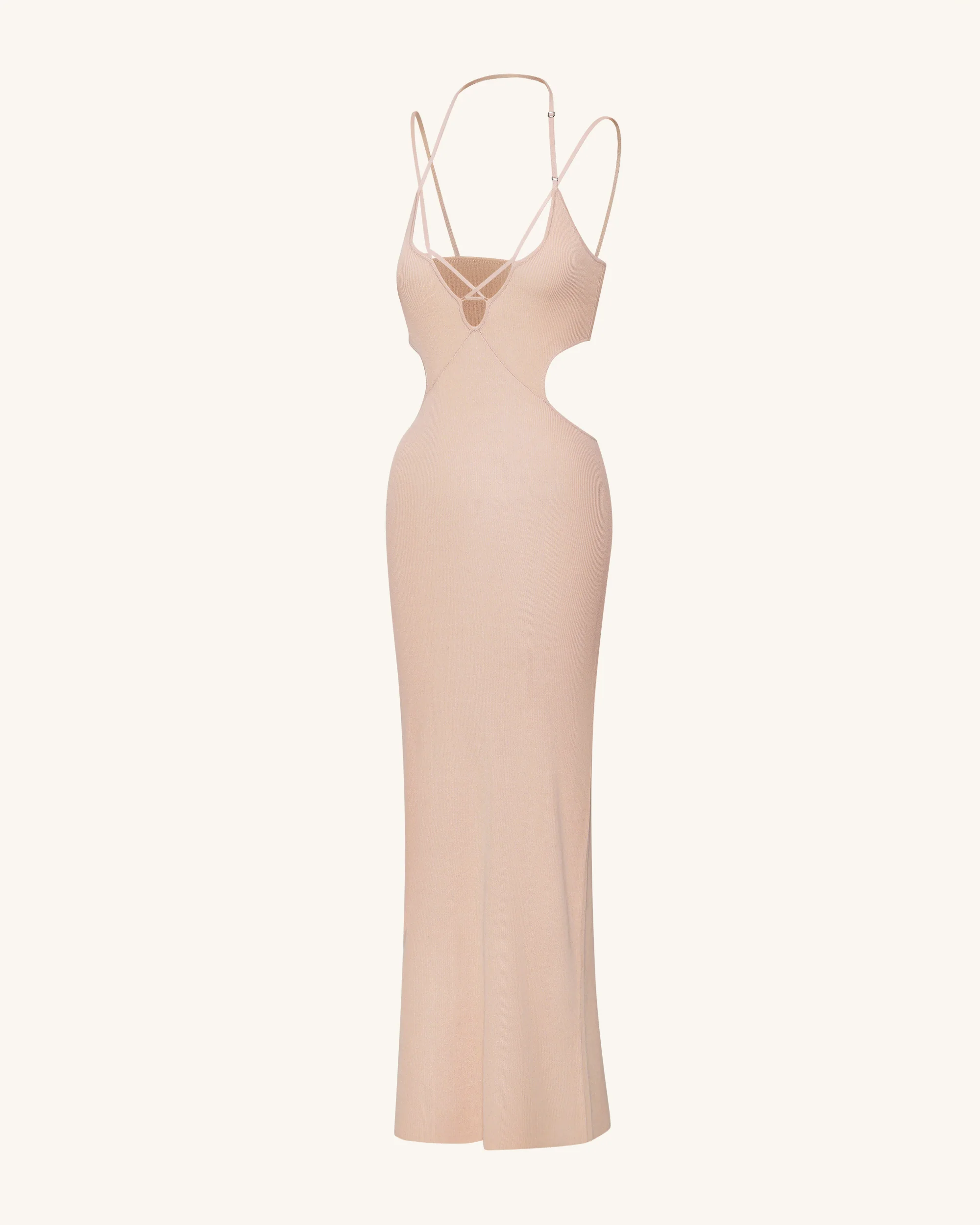 Ribbed Knit Cutout Maxi Dress - Pink - FASHION NOB