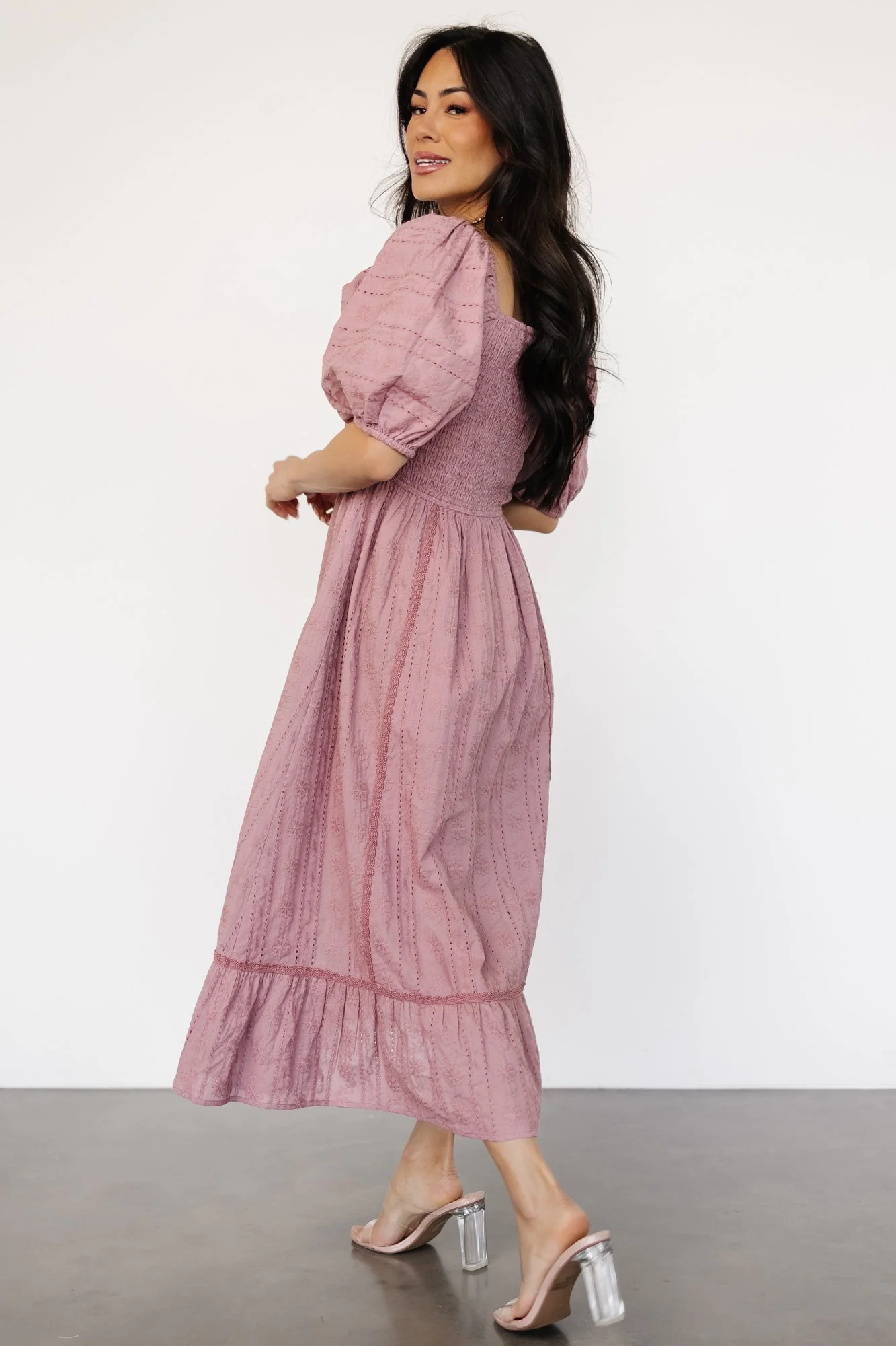 Delaney Eyelet Dress | Dusty Mauve - luluinthesky