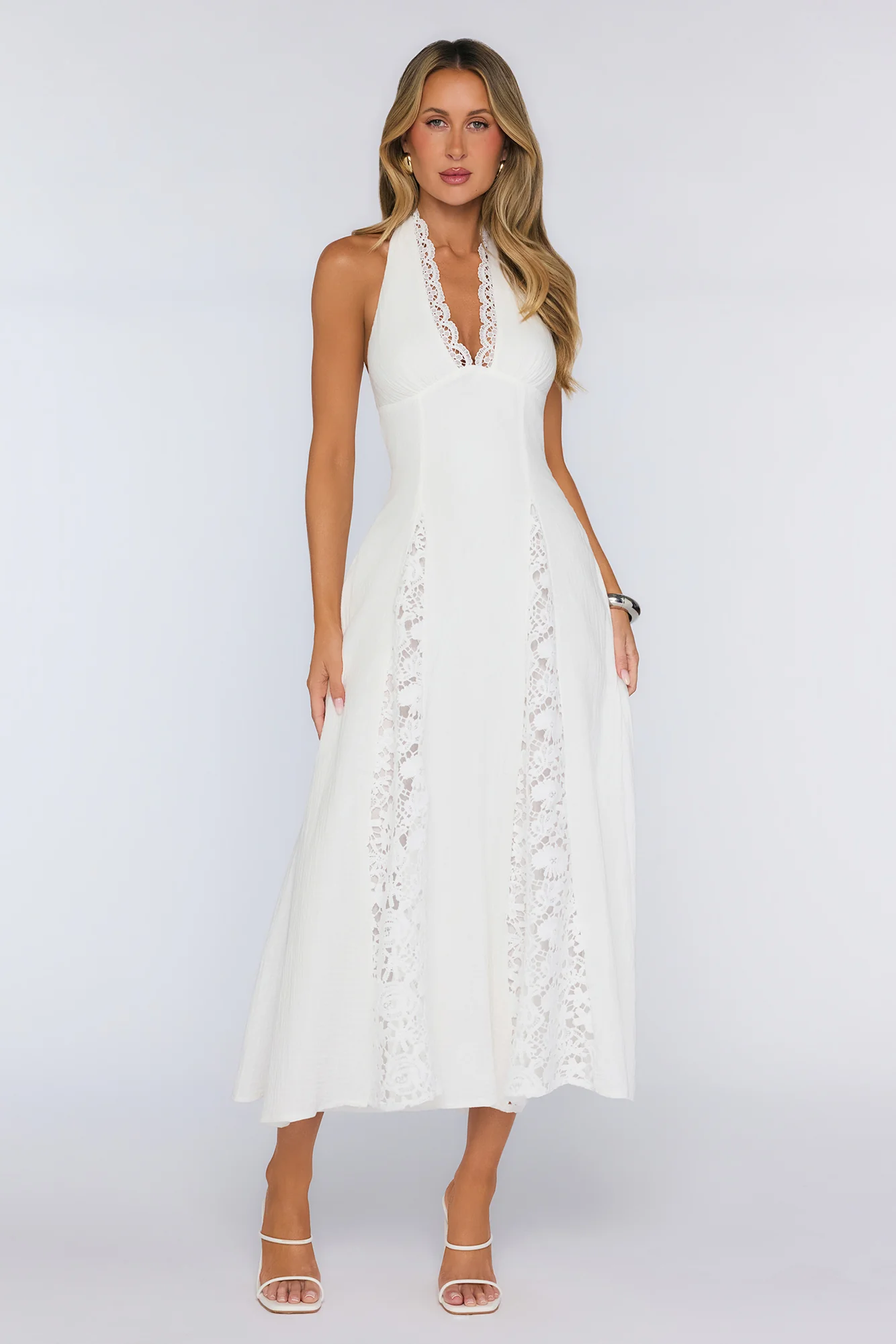 Be The Difference Embroidered Halter Maxi Dress White - luluinthesky