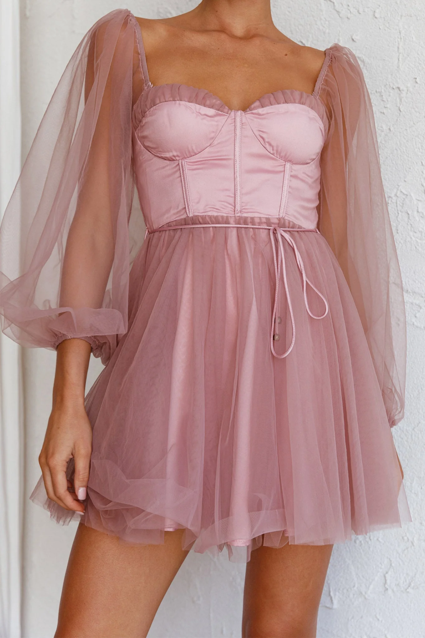 Fairytale Dream Sheer Sleeve Mini Dress Rose - luluinthesky