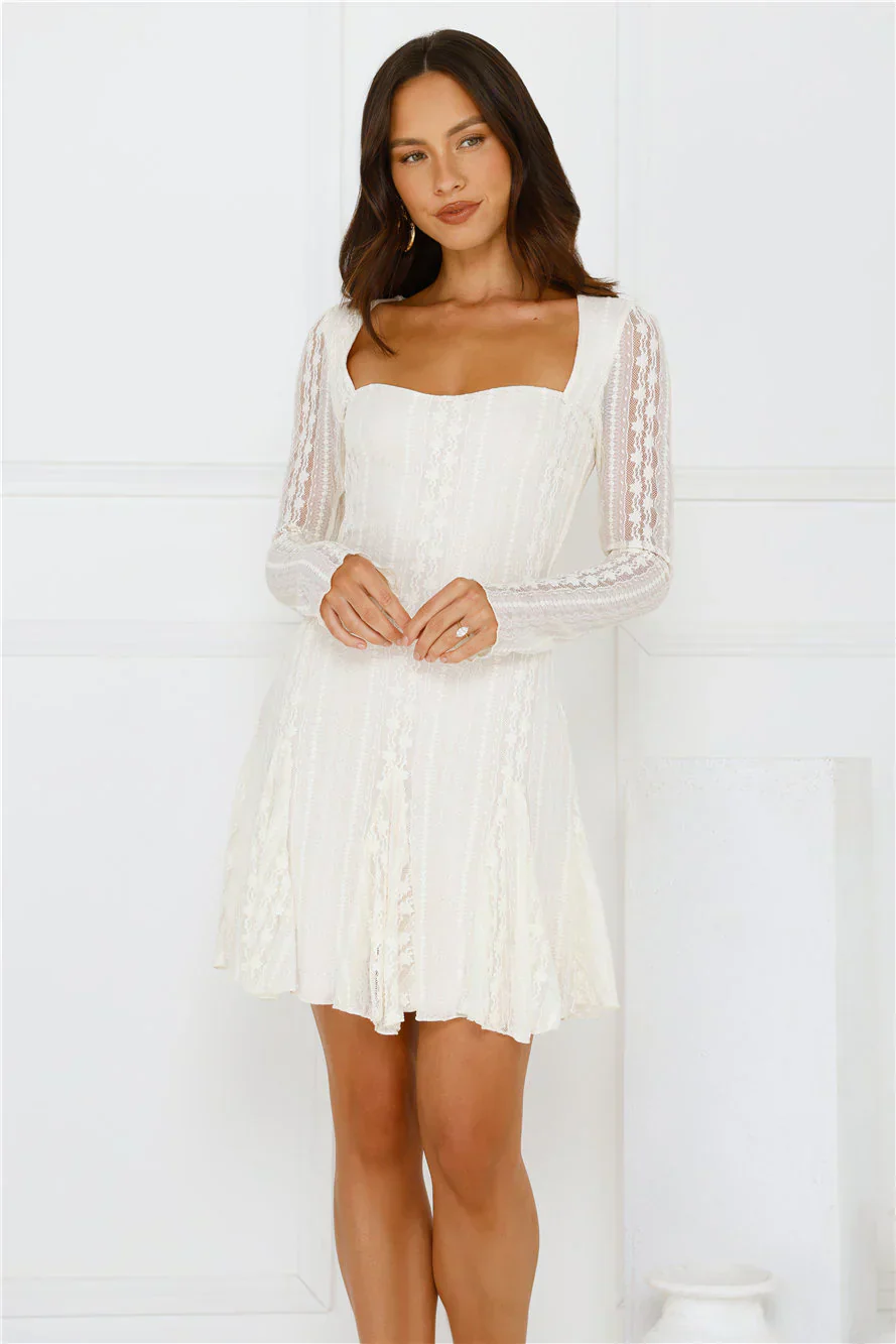 Full Time It Girl Long Sleeve Mini Dress Beige