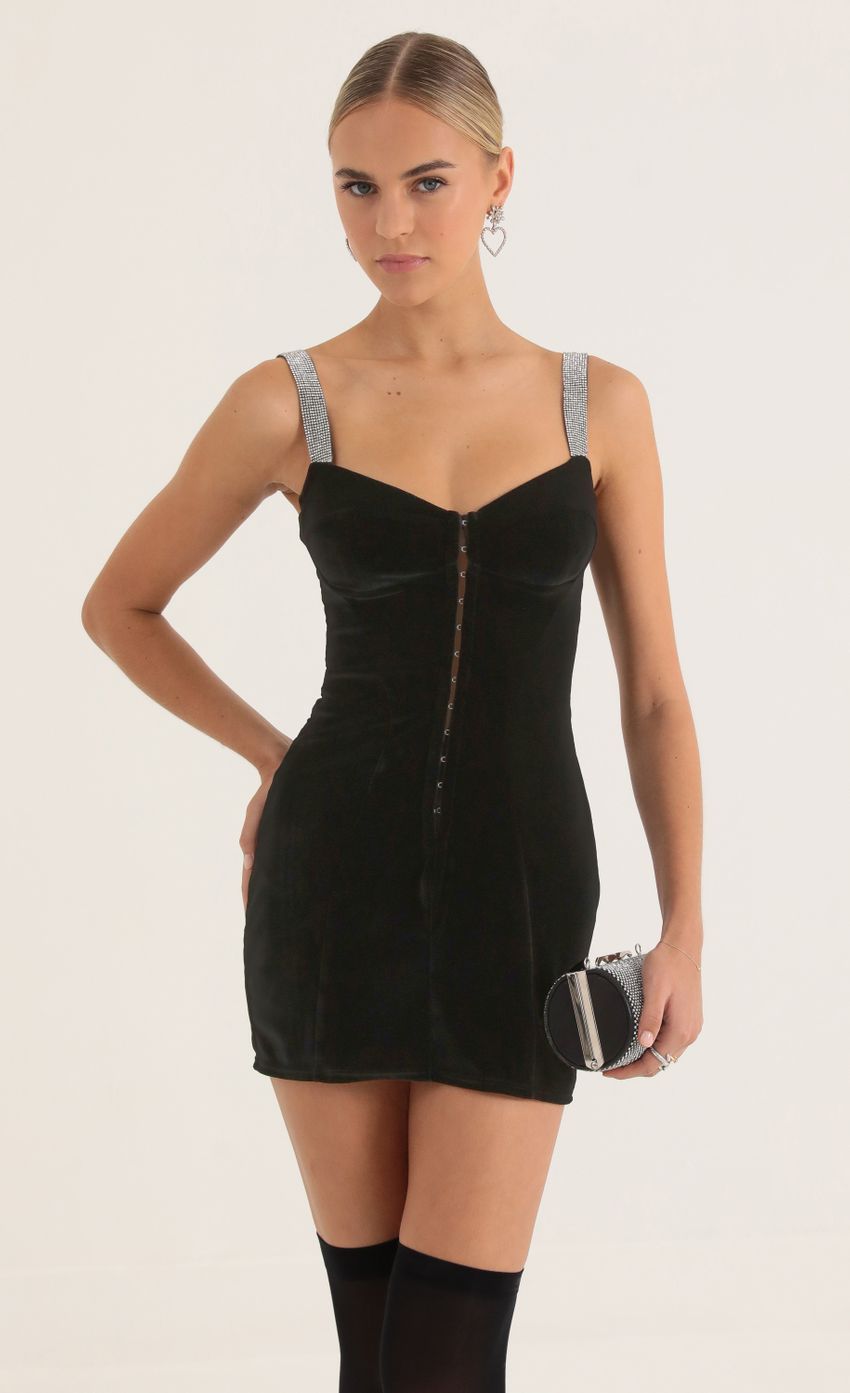 Velvet Hook and Eye Dress in Black