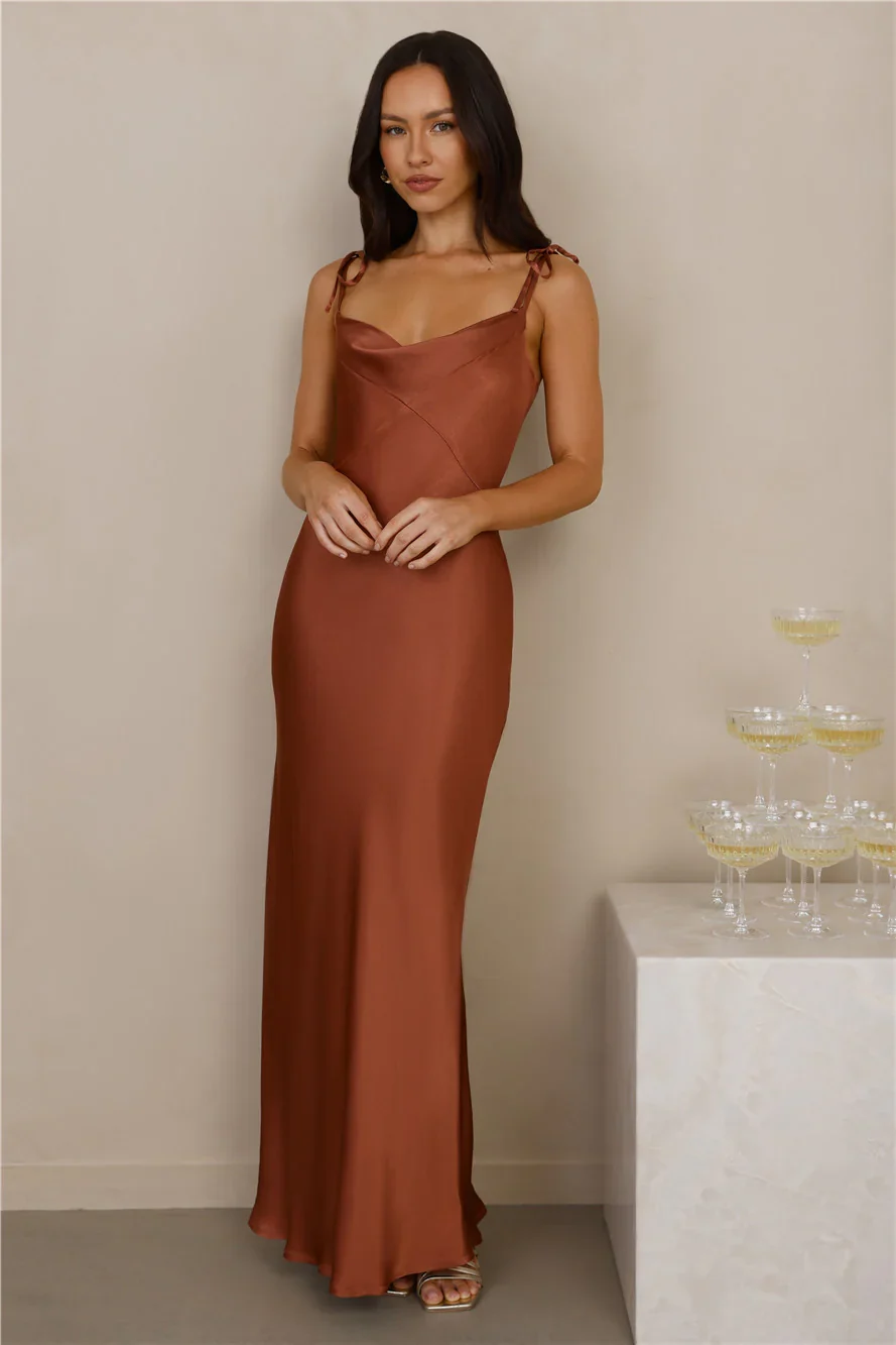 The Penelope Cowl Satin Maxi Dress Copper