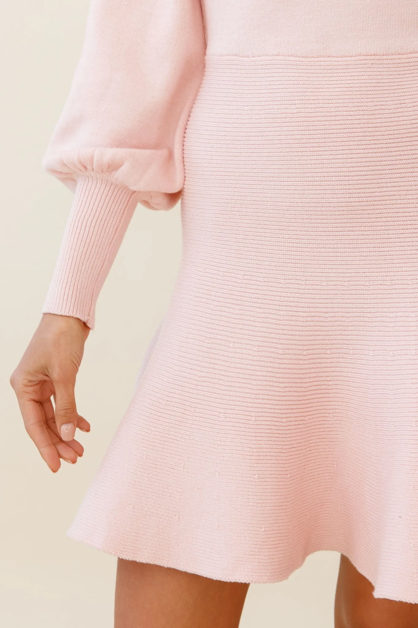 Montmarte Lantern Sleeve Fluted Hem Dress Blush - luluinthesky