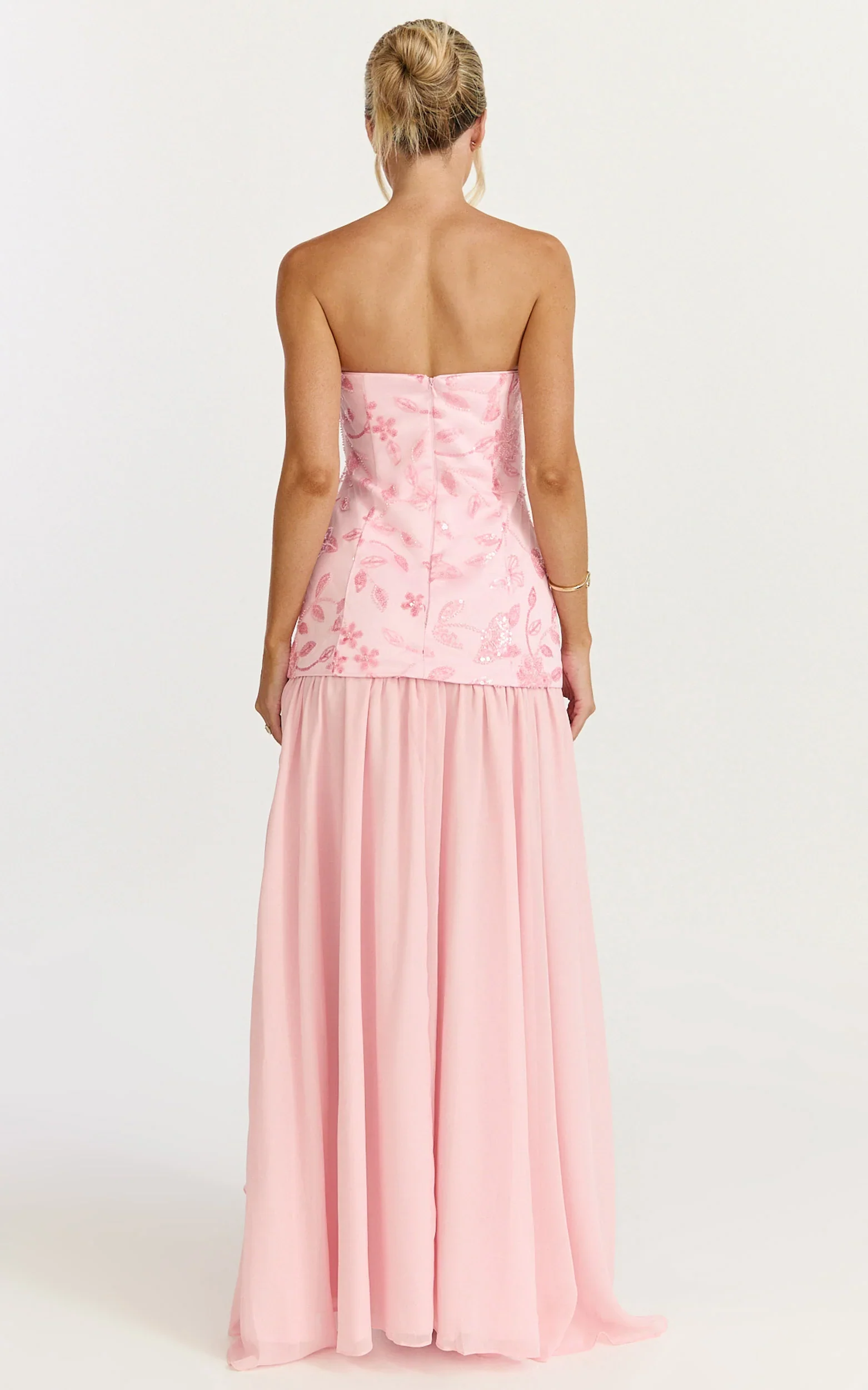 Electra Maxi Dress - Strapless Sequin Embellished  Dress in Soft Pink