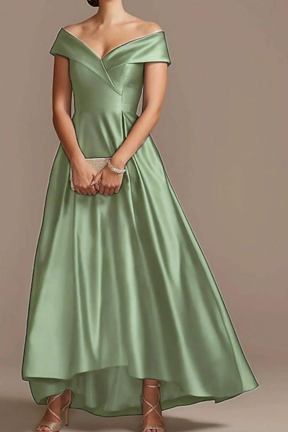 High Low Ankle Length Satin Mother Dress CM0078