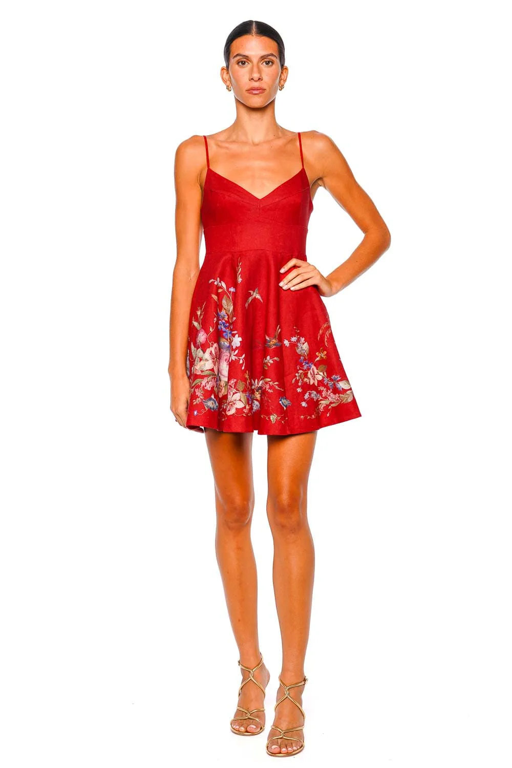 ZIMMERMANN Patience Red Floral Linen Mini Dress