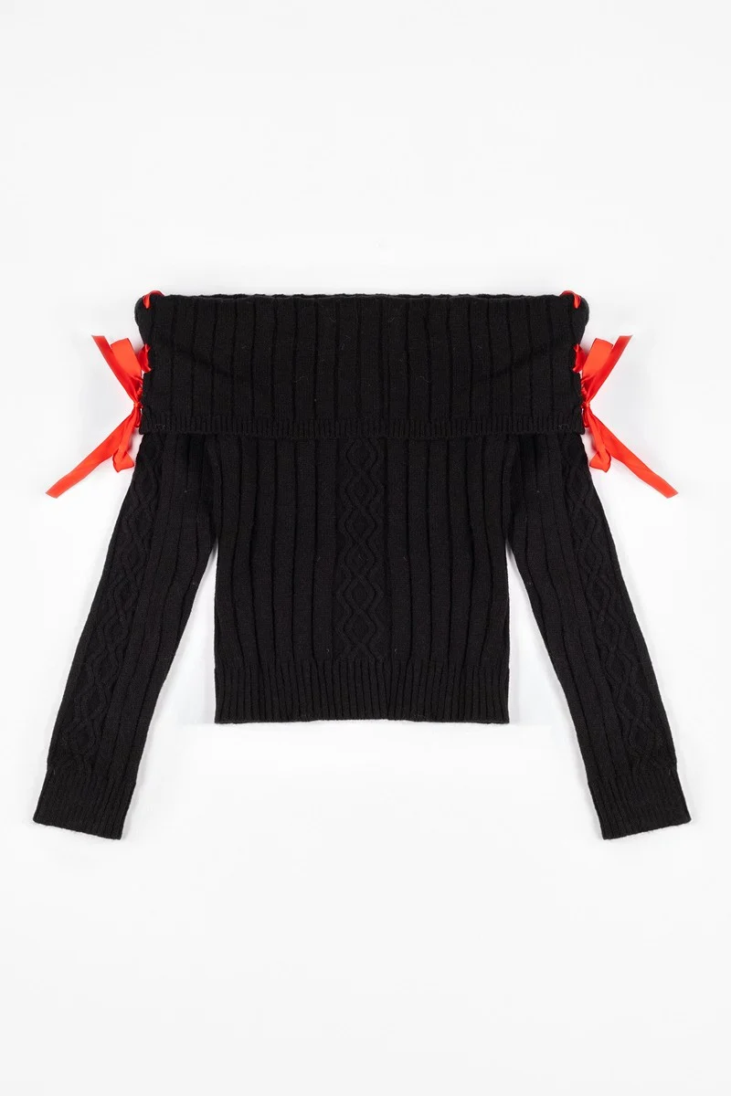 Off-The-Shoulder Ribbon Sweater