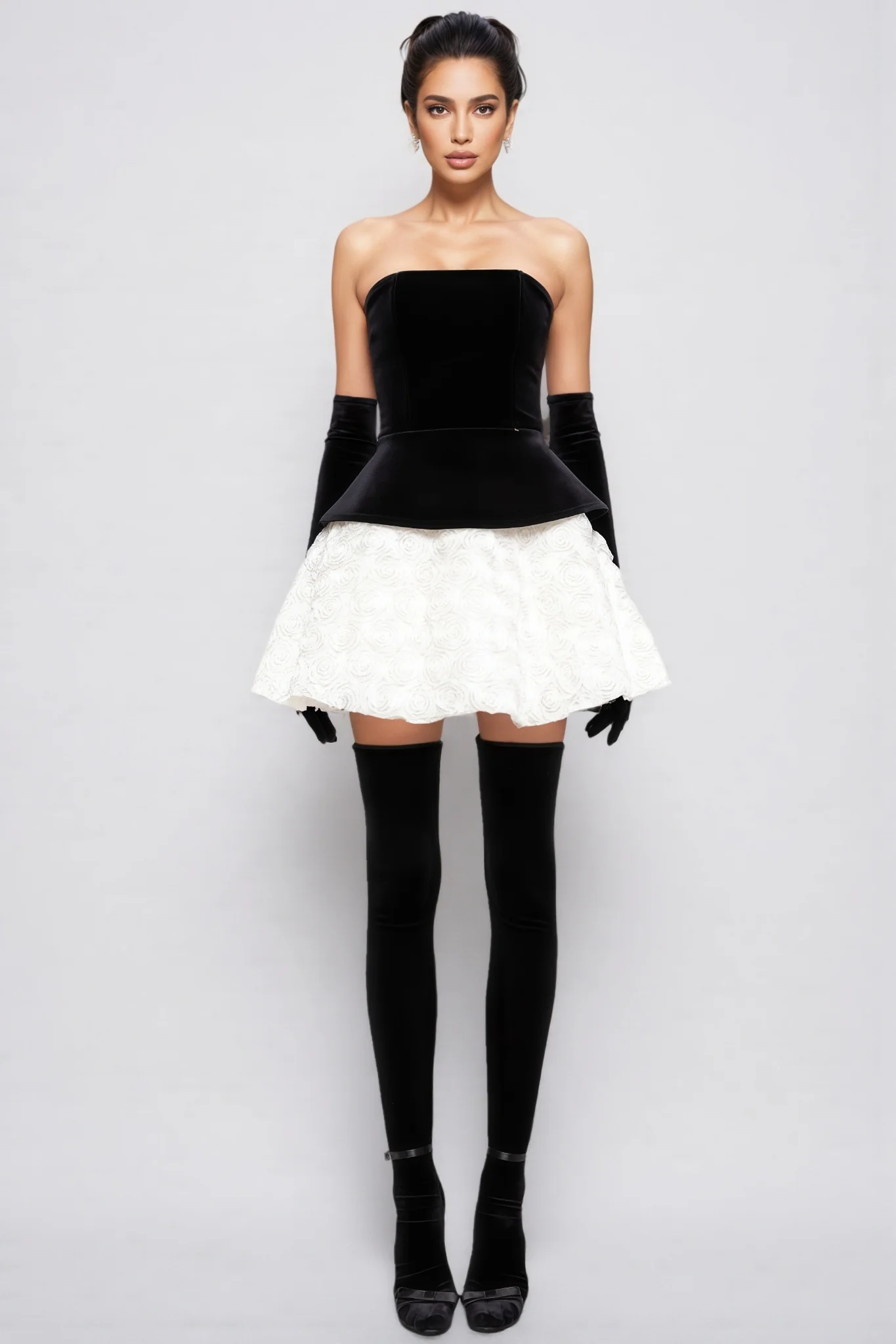 Lyna Petal Layerd Velvet Mini Dress