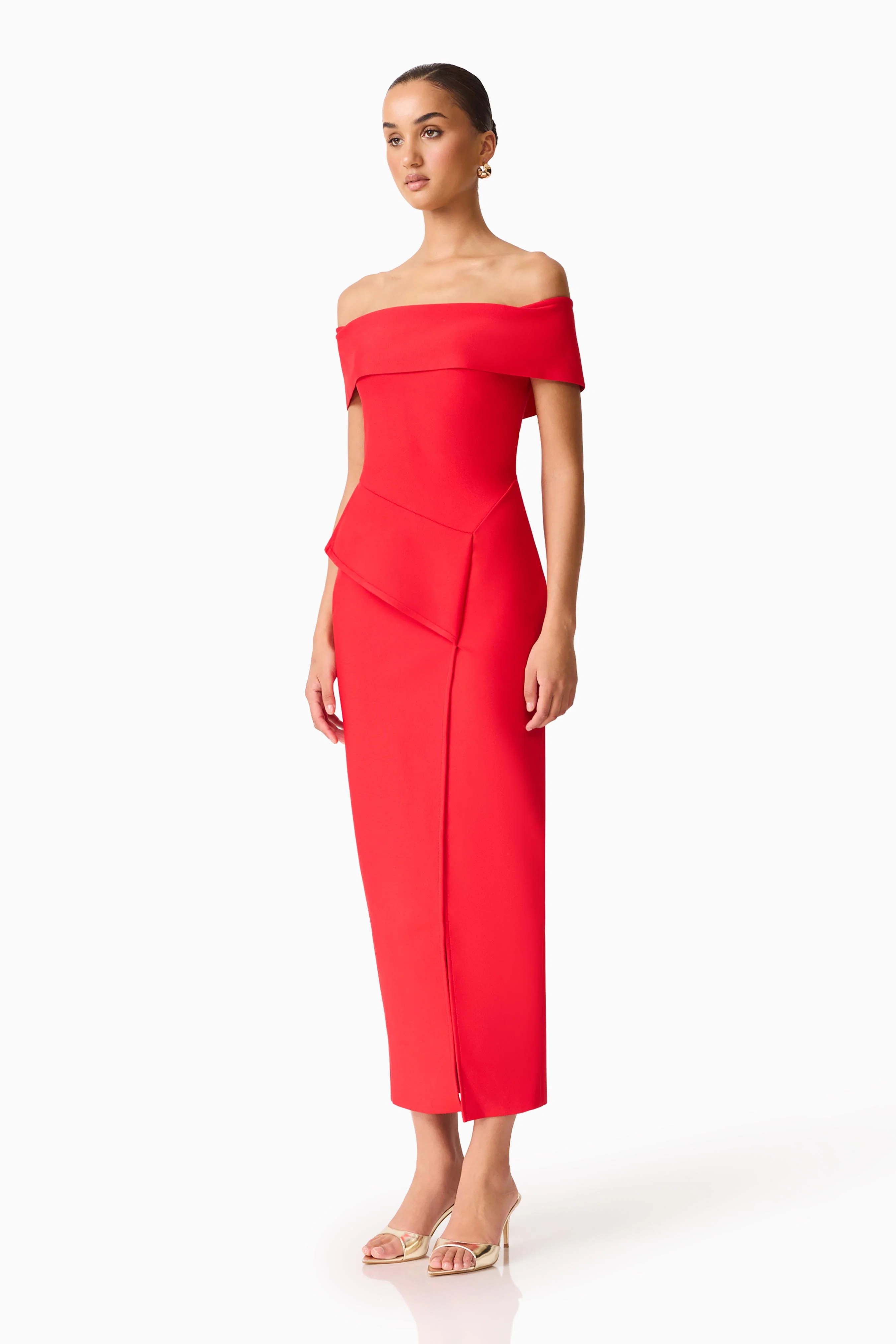 Celia Off Shoulder Gown in Red