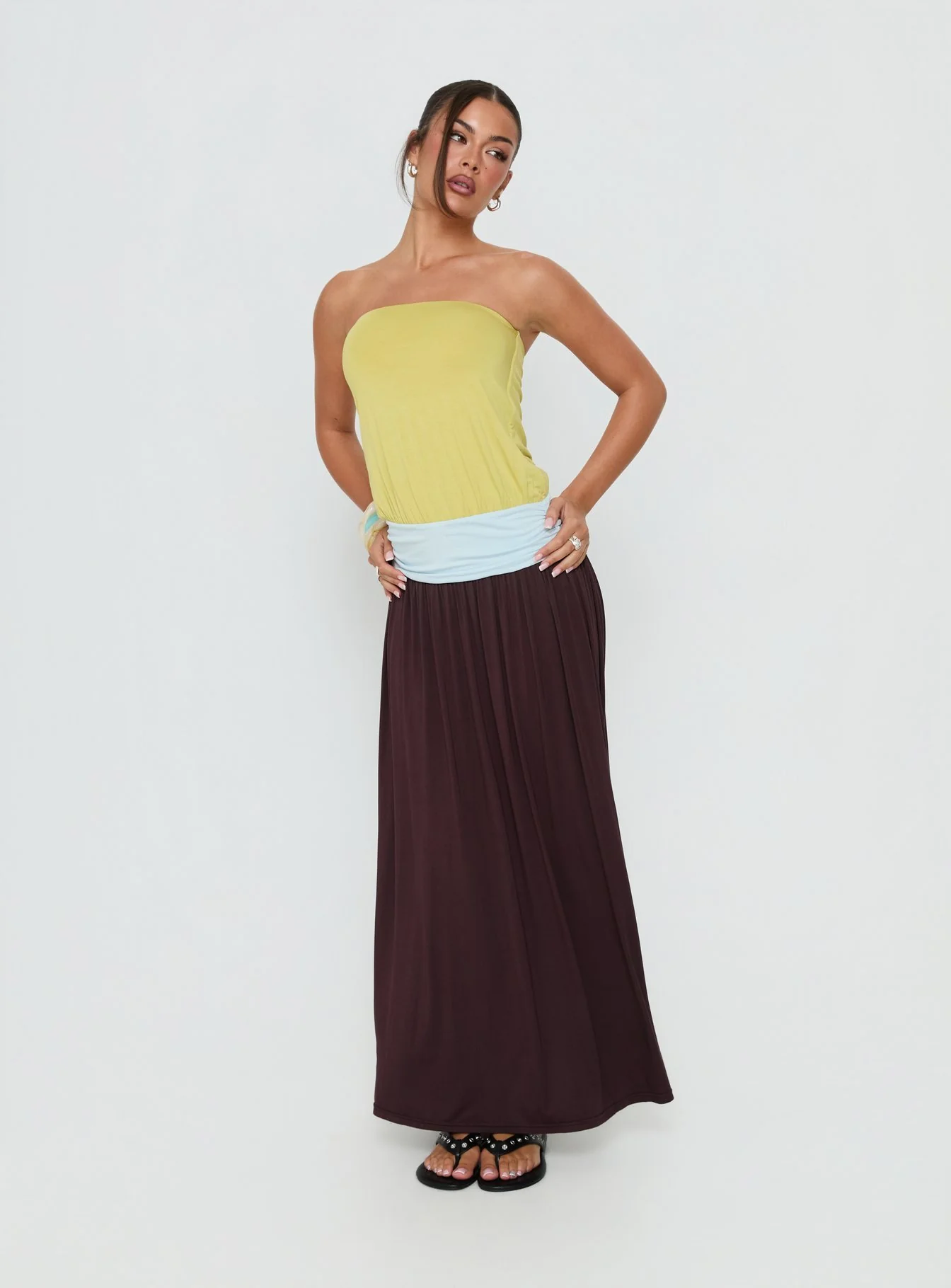 Heart Swarm Colour Block Strapless Maxi Dress Multi