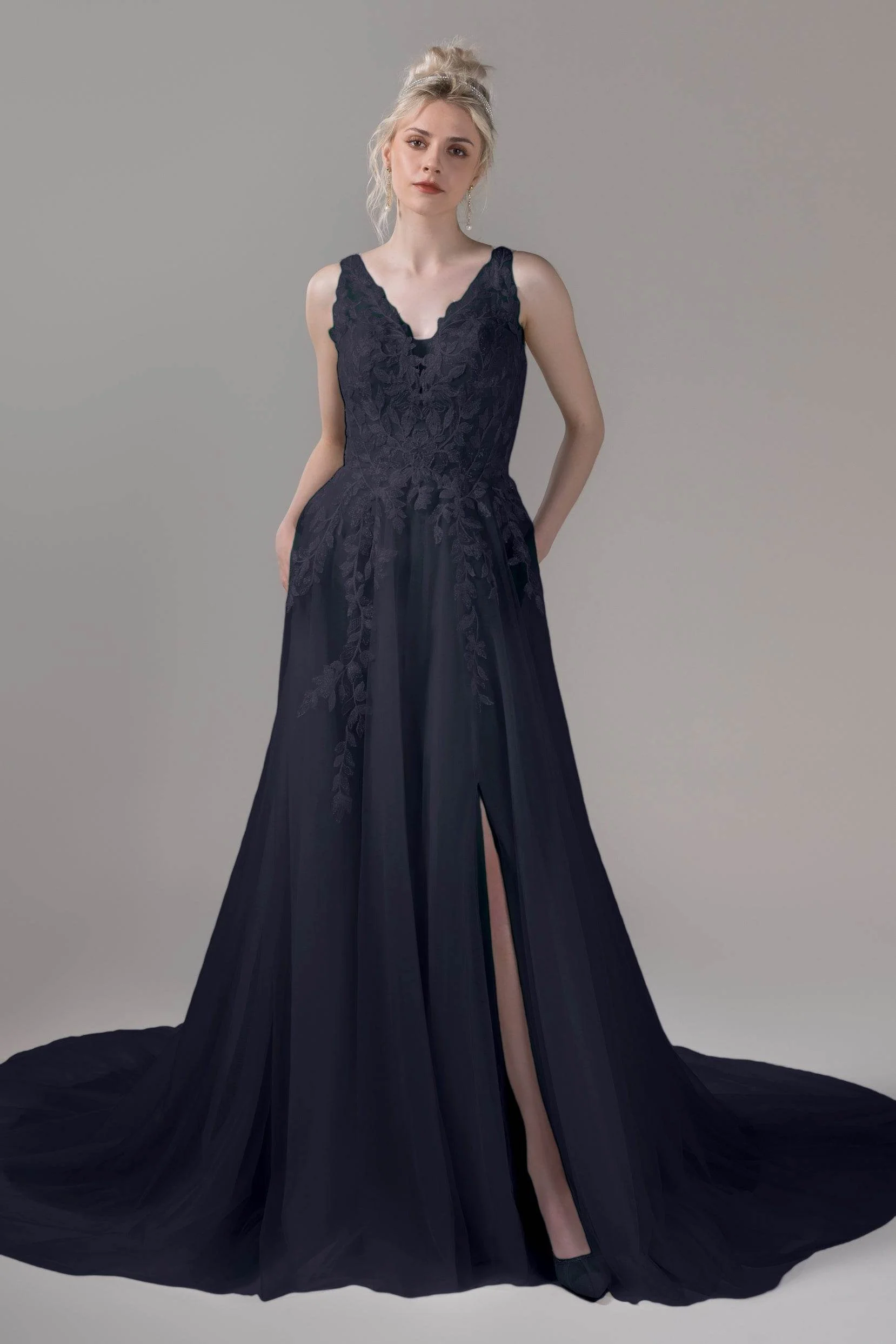 A-Line Chapel Train Lace Tulle Wedding Dress CW2810