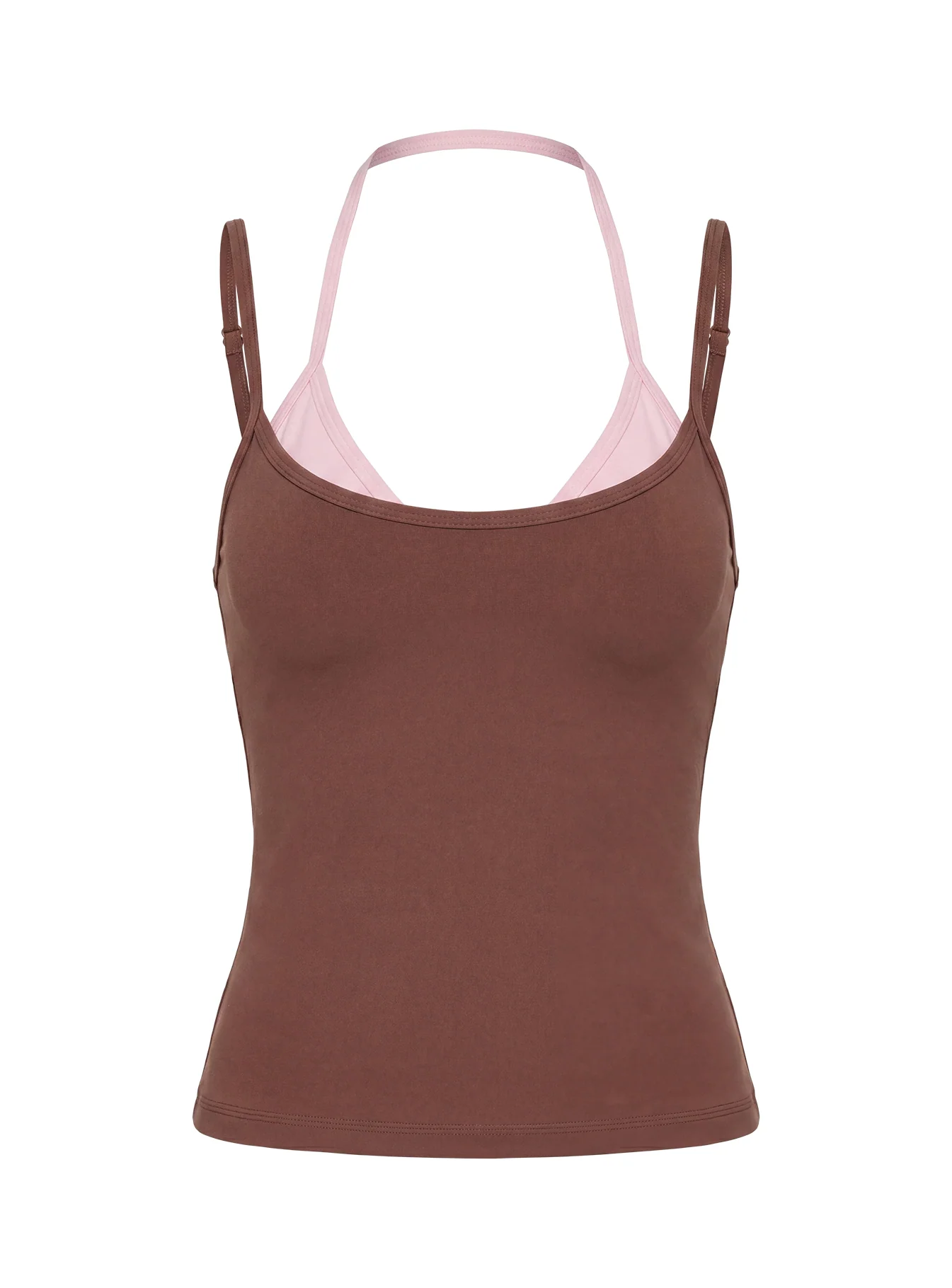 Ascend Layered Halter Tank Top Brown / Pink